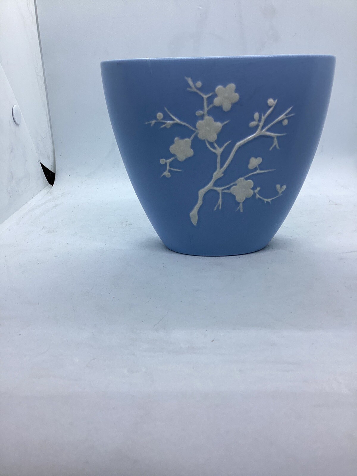 Copeland Spode England Prunus White Cherry Blossom Blue Floral Vase