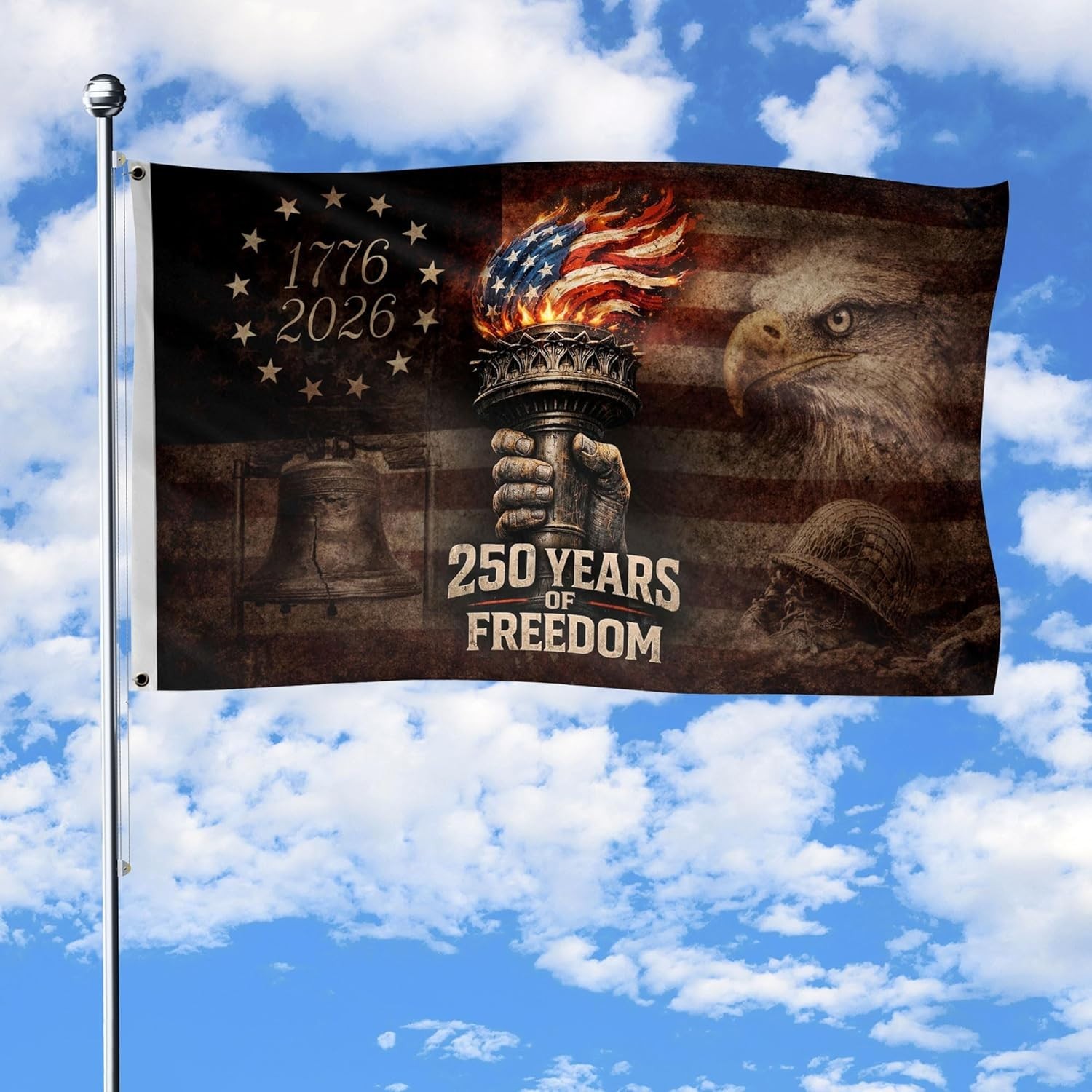 Durable Two-Sided 250th Anniversary USA Flag – 60″L x 36″W, Perfect for Gardens