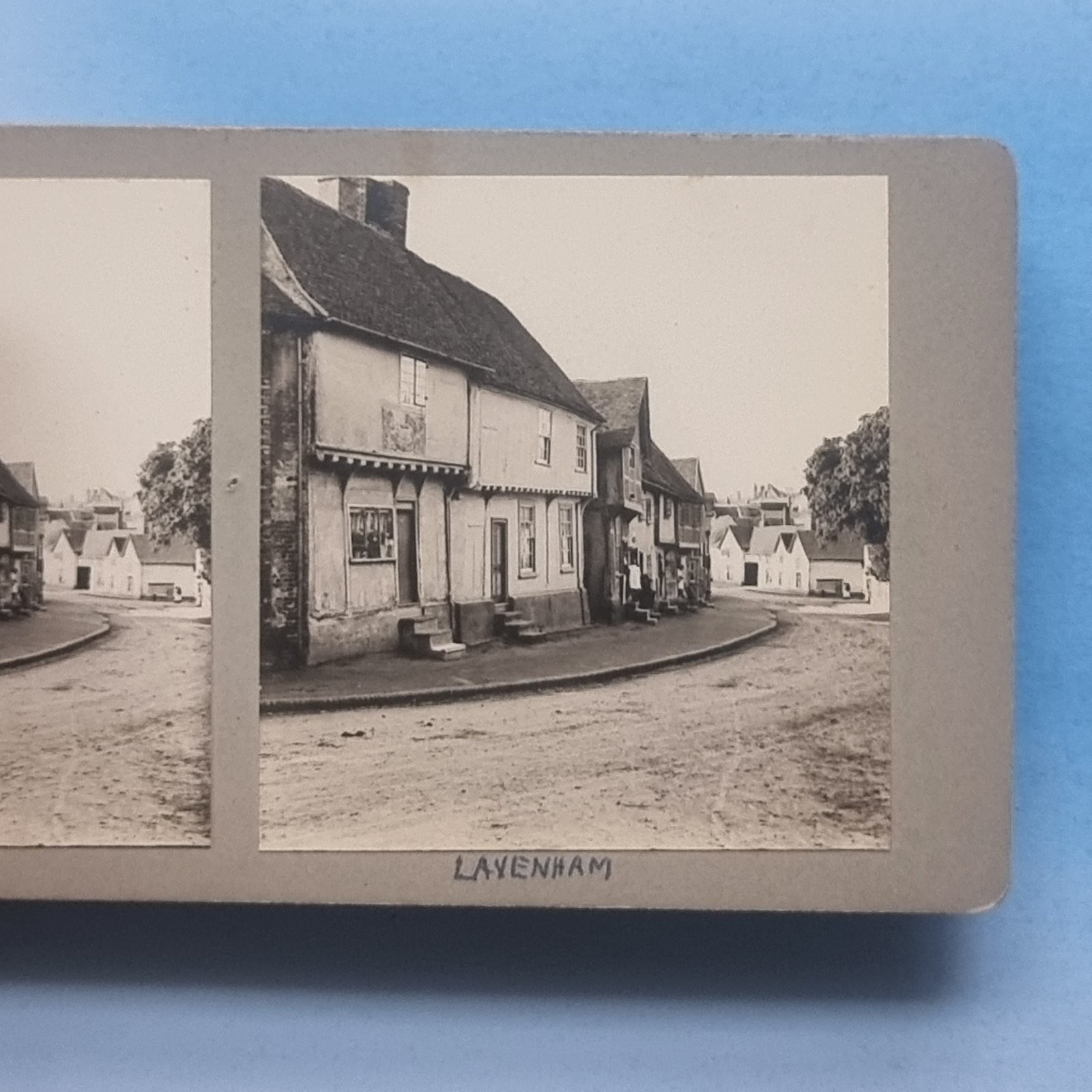 Stereoview Card 3D Real Photo C1900 Lavenham Suffolk Homes Edwardian Locals Pose