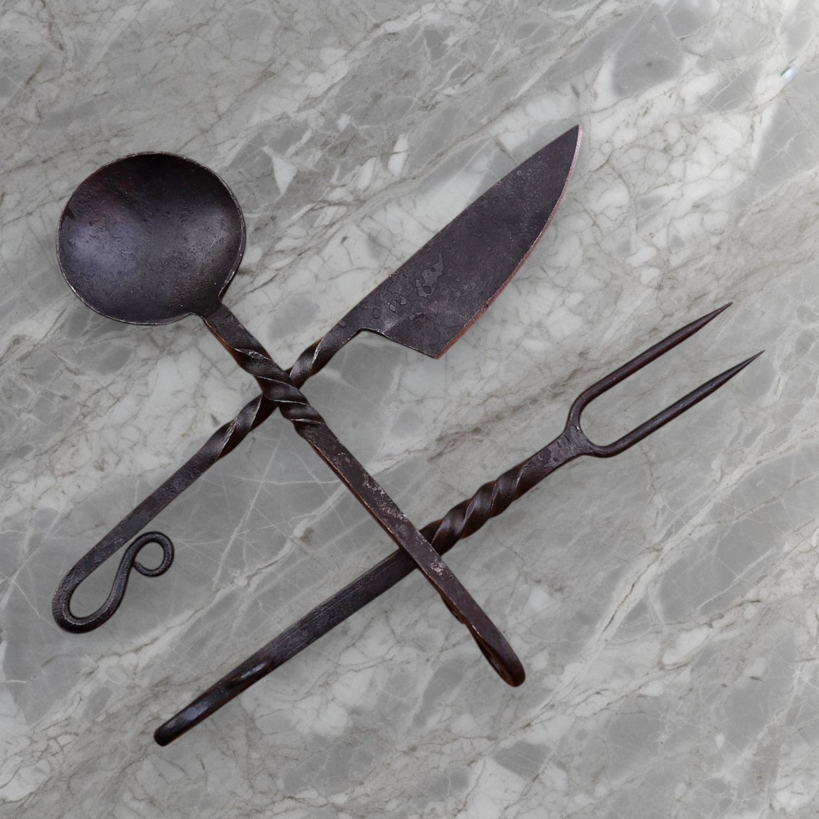 Handmade Medieval Eating Utensils Gift Set Hand Forged Carbon Steel Fork Spoon