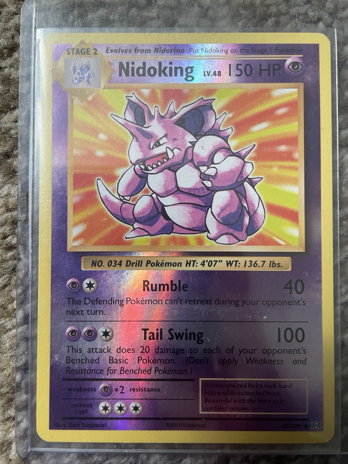 Nidoking collectible TCGEvolutions 45/108. Holo Rare rarity holographic foil.