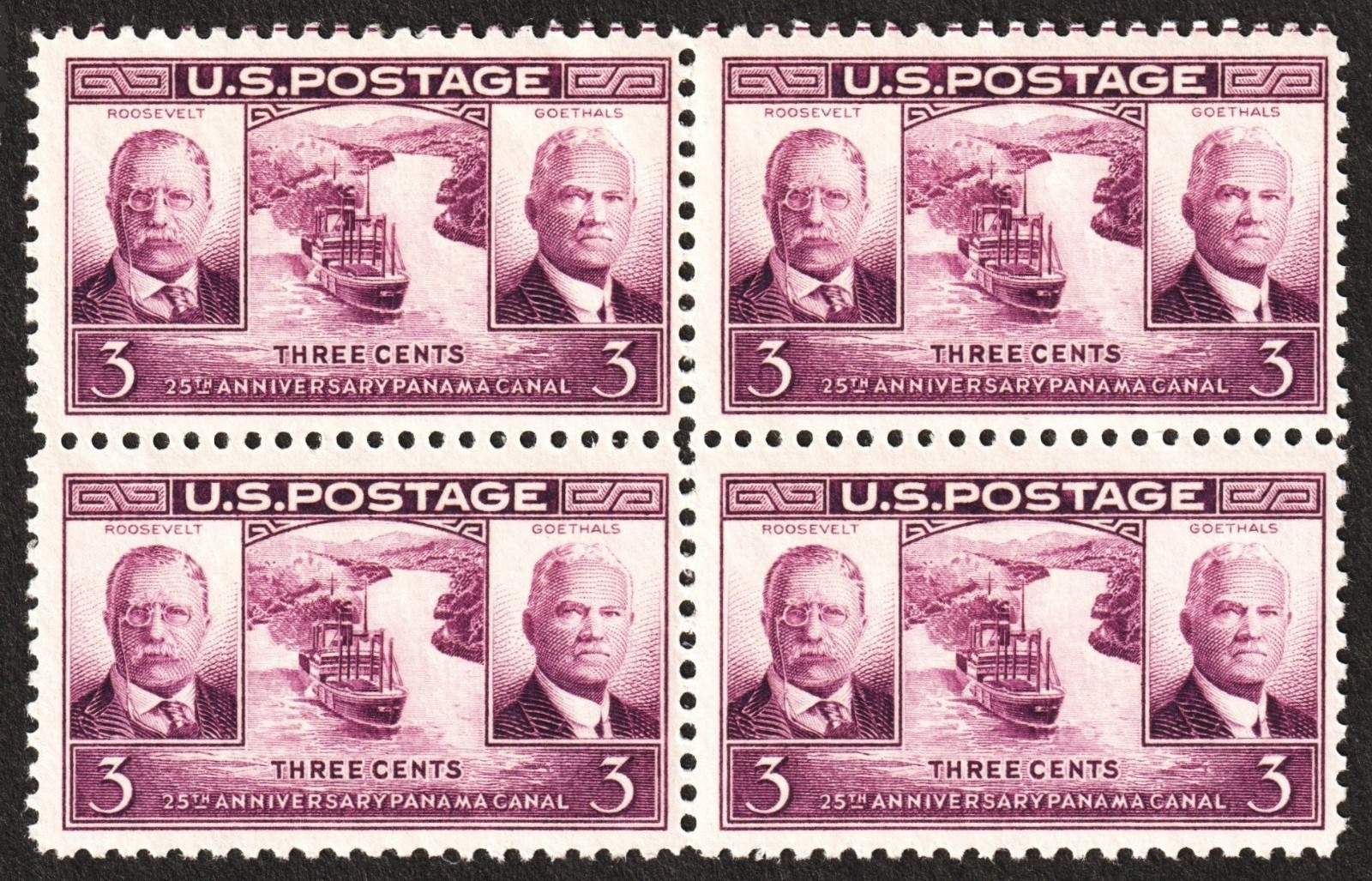 1939 Theodore Teddy Roosevelt 86 year old 3 Cent US Postage Stamp block MINT!