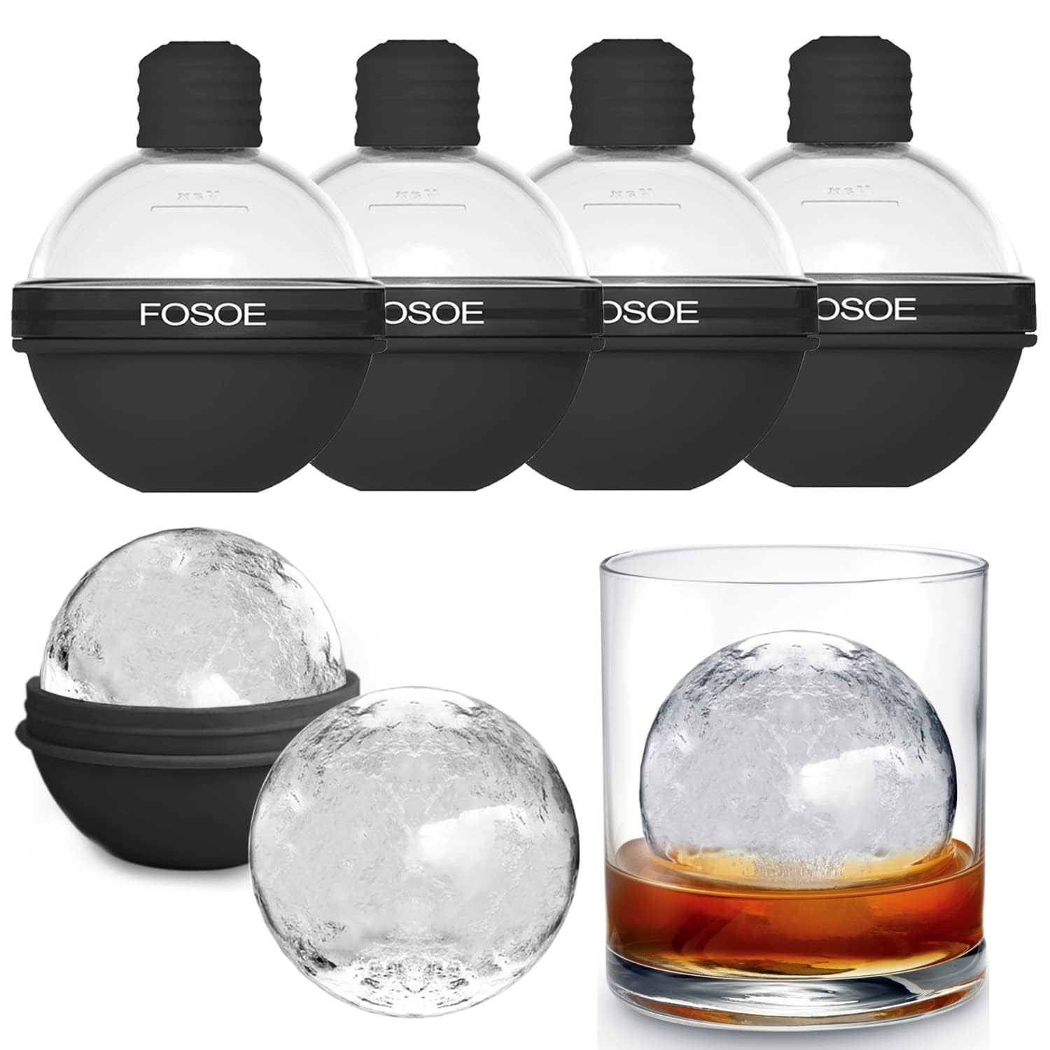 Silicone Ice Ball Molds for Whiskey – Set of 4 Round Makers with Lids for Coc…