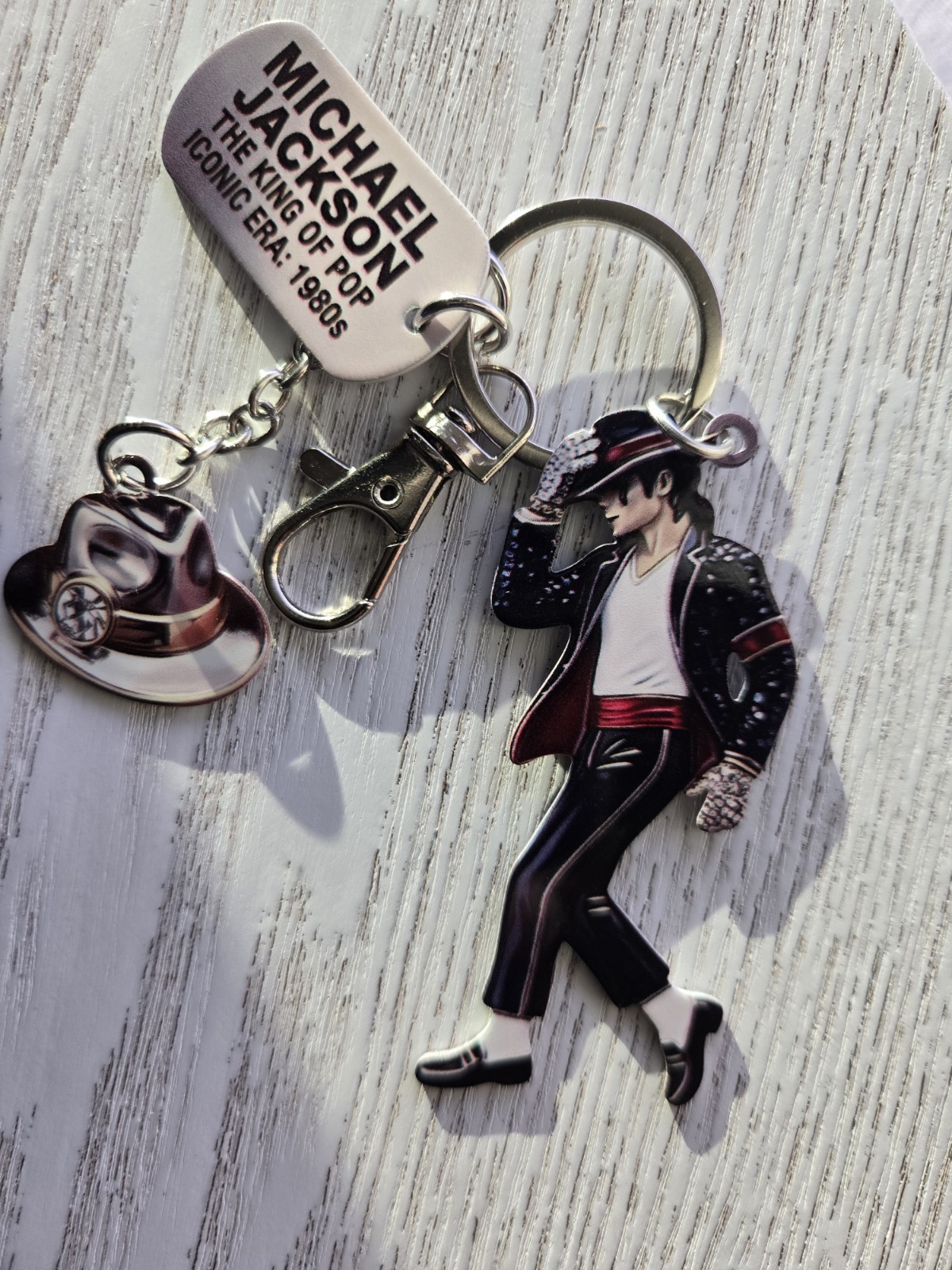 Michael Jackson Metal Keychain Silver Black White Red Clip Rare