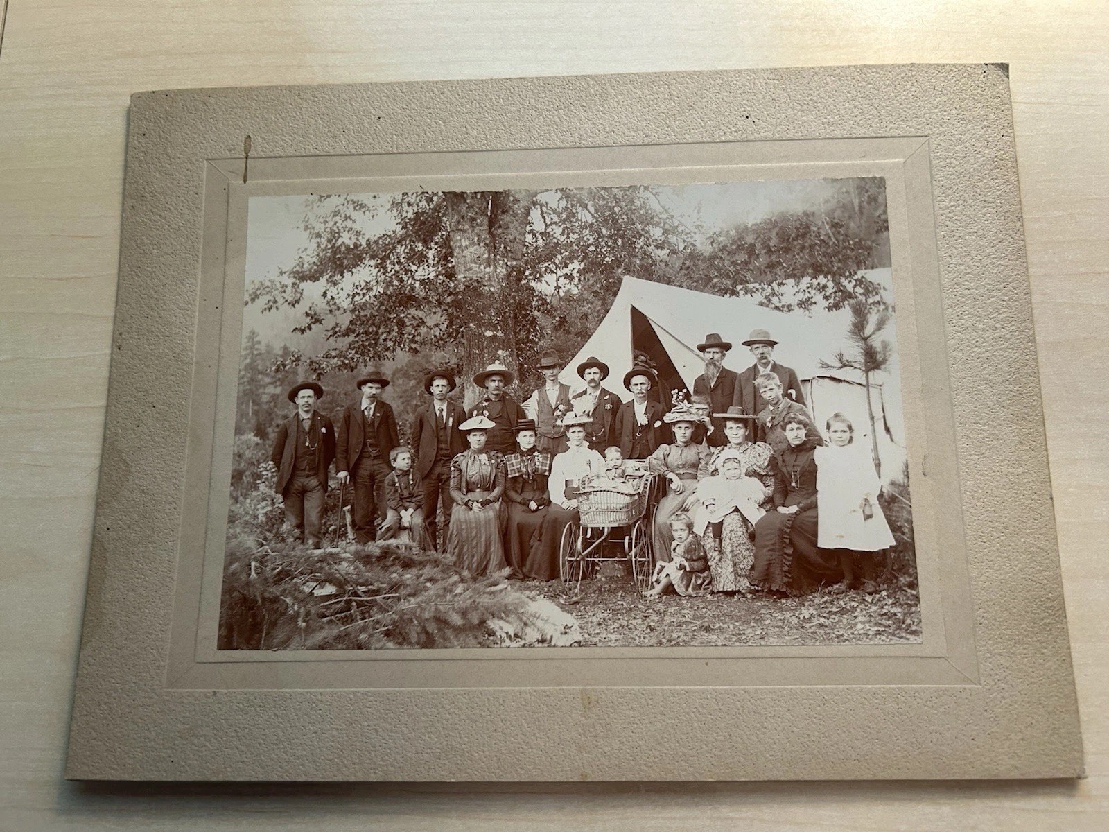 Antique Family Photograph Taken Outside Men Women & Children 9.25″ x 7″