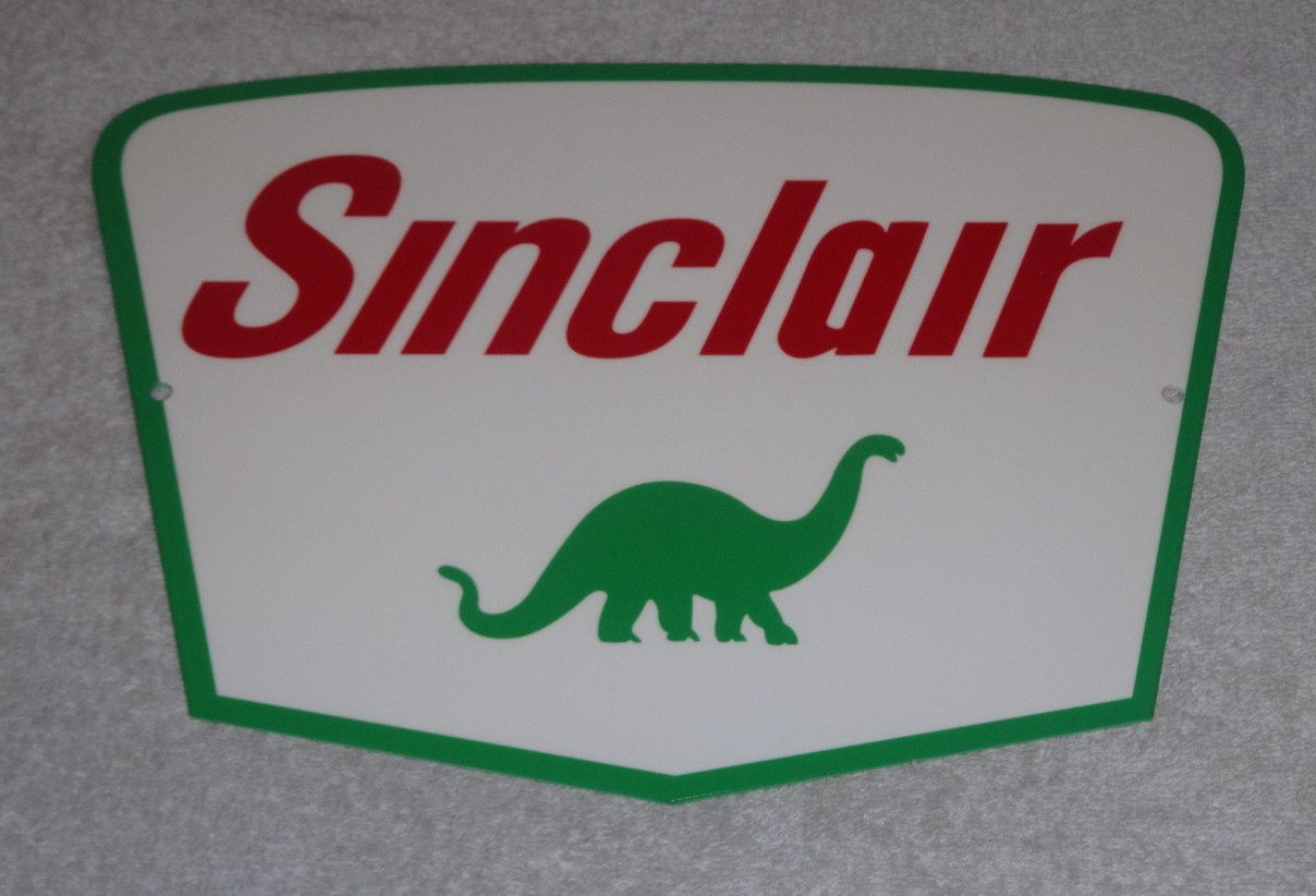 VINTAGE SINCLAIR W/ DINO THE DINOSAUR 12″ METAL GASOLINE & OIL SIGN! PUMP PLATE!