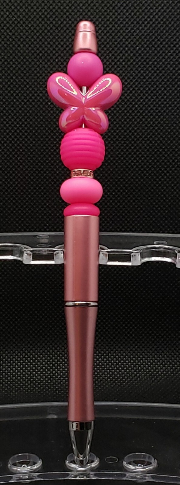 Pink Butterfly Beaded Pen – Handmade w/Silicone & Acrylic – (B2G1 FREE!)