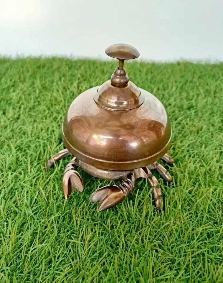 Vintage Antique Brass Crab Bell Hotel Counter Reception Bell Office Desk Bell