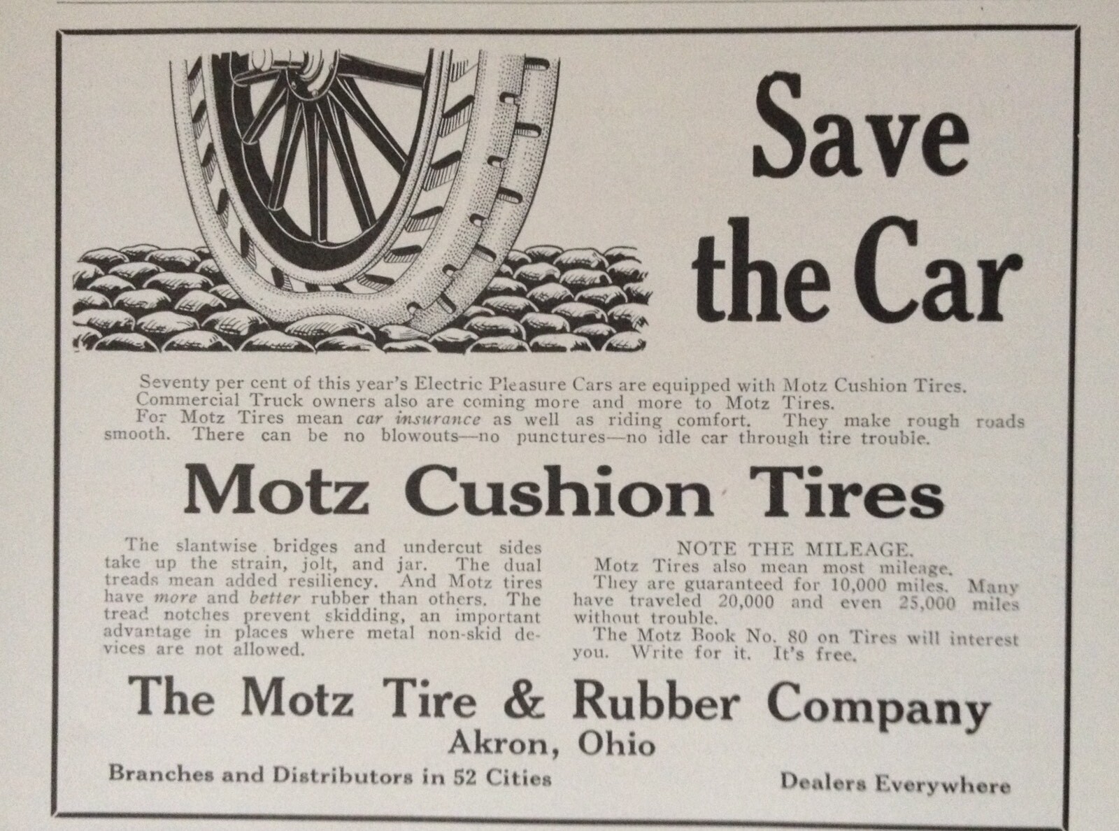 1914 AD(K23)~MOTZ TIRE & RUBBER CO. AKRON, OHIO. MOTZ CUSHION TIRES