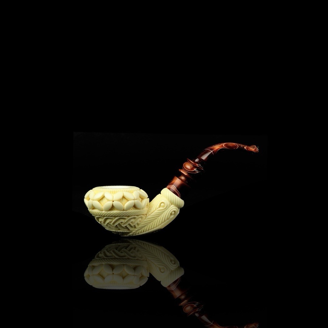 Ornate Squat Rhodesian Pipe BLOCK MEERSCHAUM-NEW Handmade Case#1549
