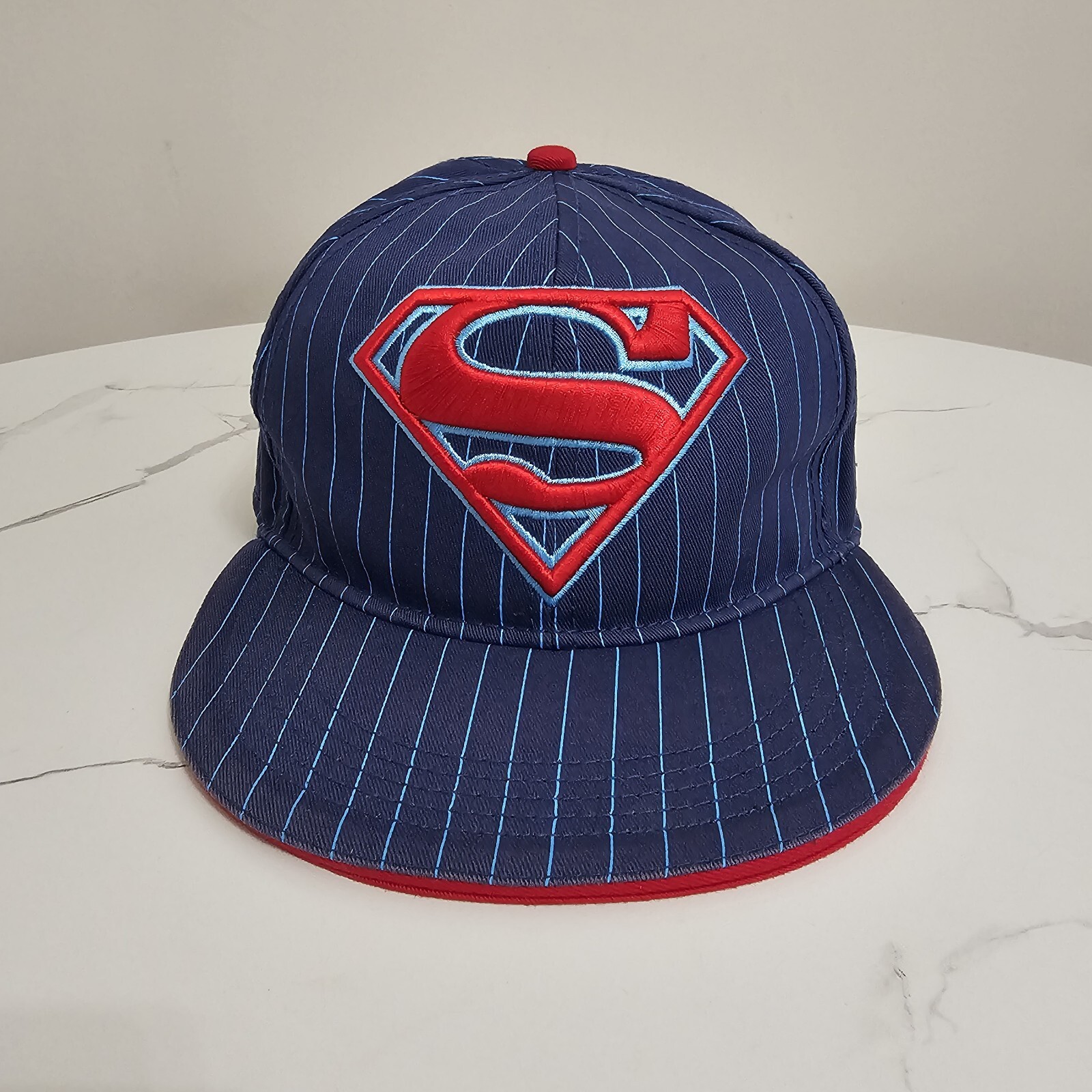 Superman Hat Cap DC Comics Six Flags Blue Hero Flat Brim Snapback Baseball Hat