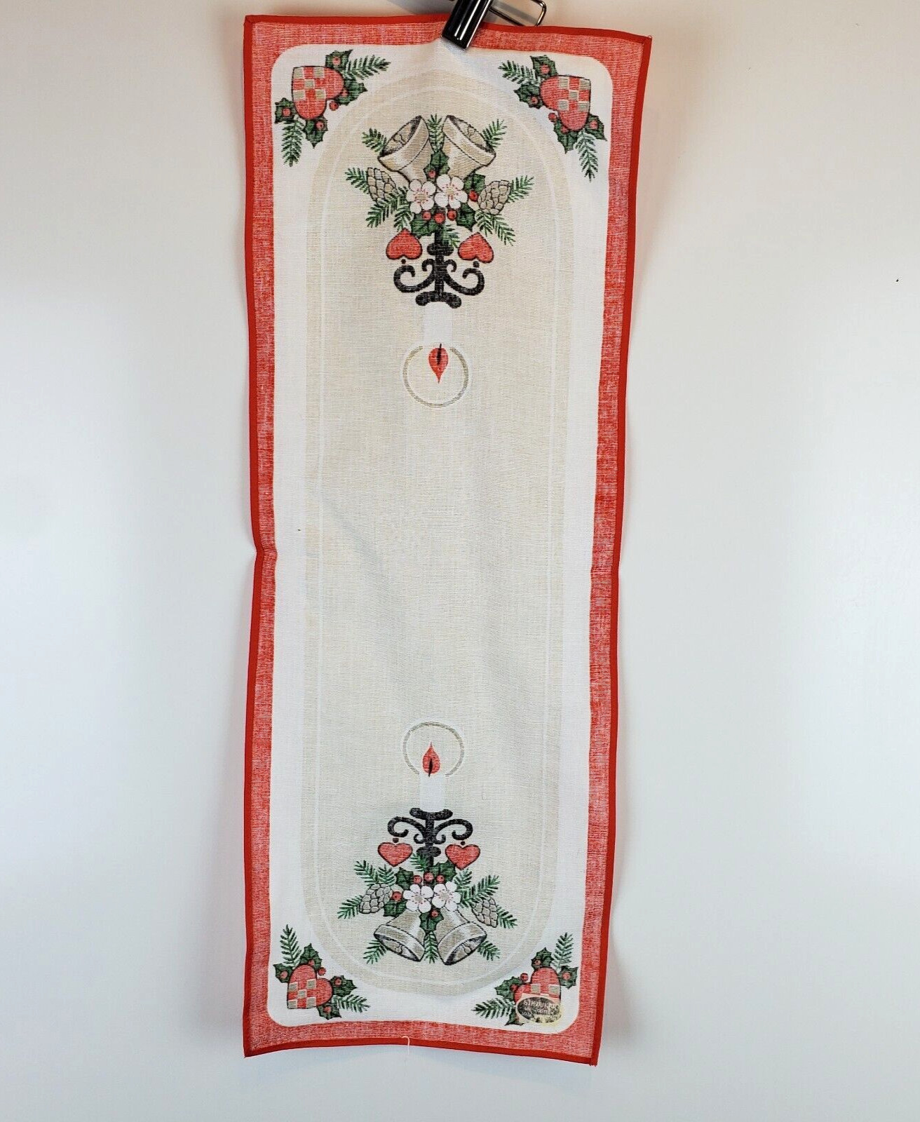 Vtg Stil Dukar Sweden Table Runner Dresser Scarf 9.5 in x 24 in Christmas Candle