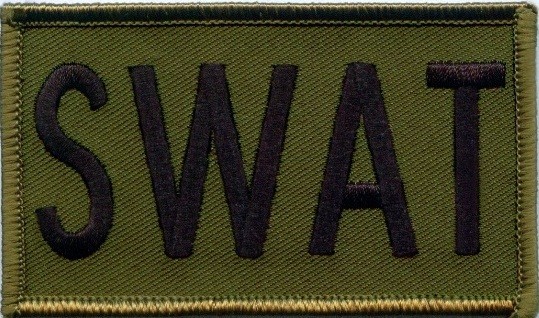 SWAT Embroidered Black on OD Hook Backed Patch 2 X 3 3/8 Veteran Seller!
