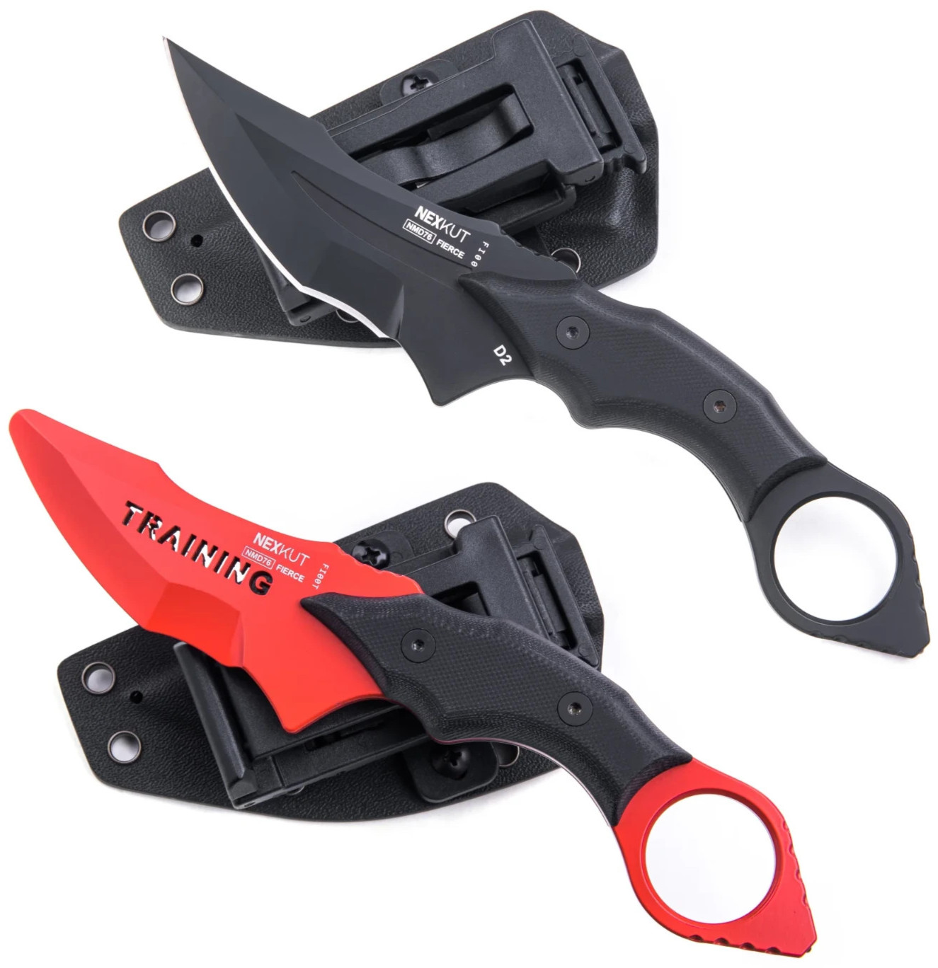 NEXKUT Fierce Combat Fixed Knife w/Trainer 3.25″ D2 Tool Steel Blade G10 Handle