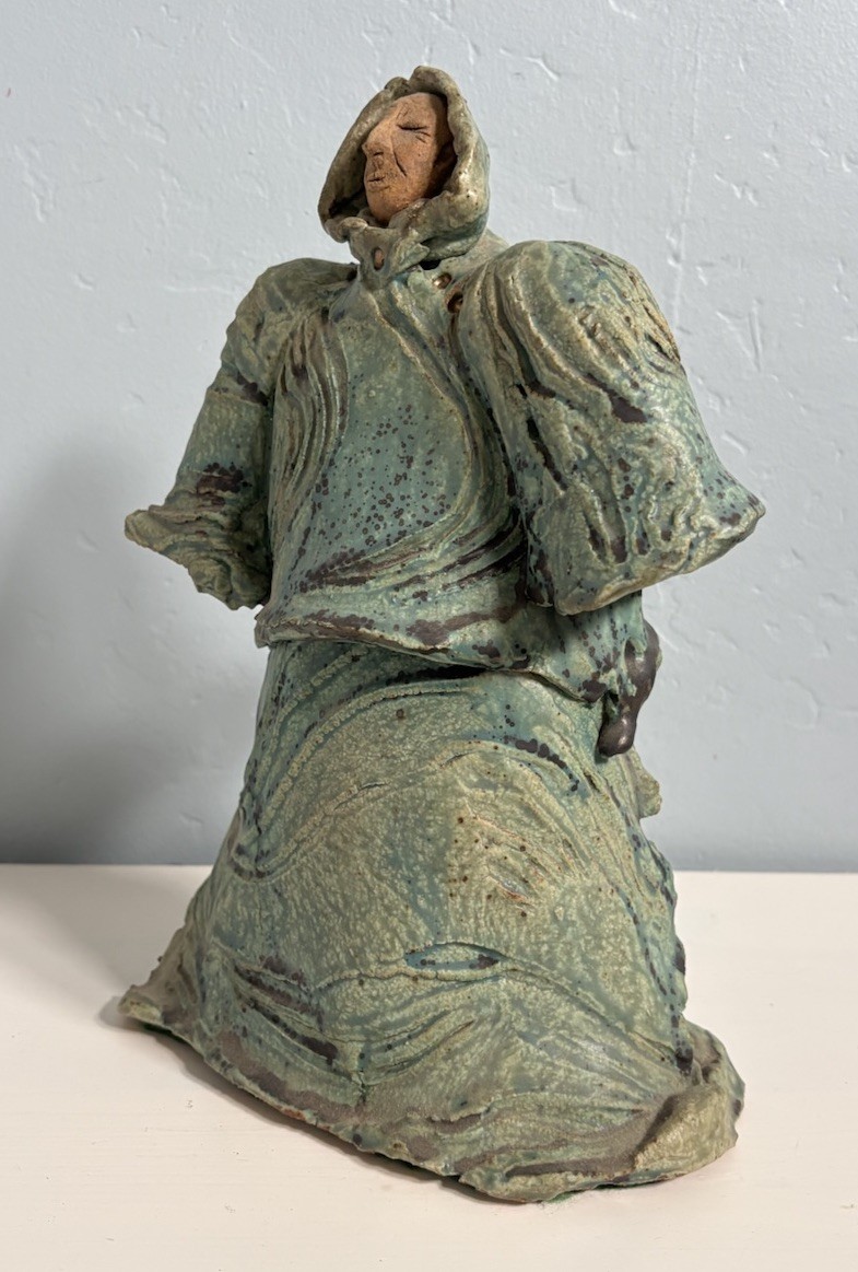 Figurative Art Ceramic Sculpture Studio Artist Signed – Shaman Man w/ Cloak