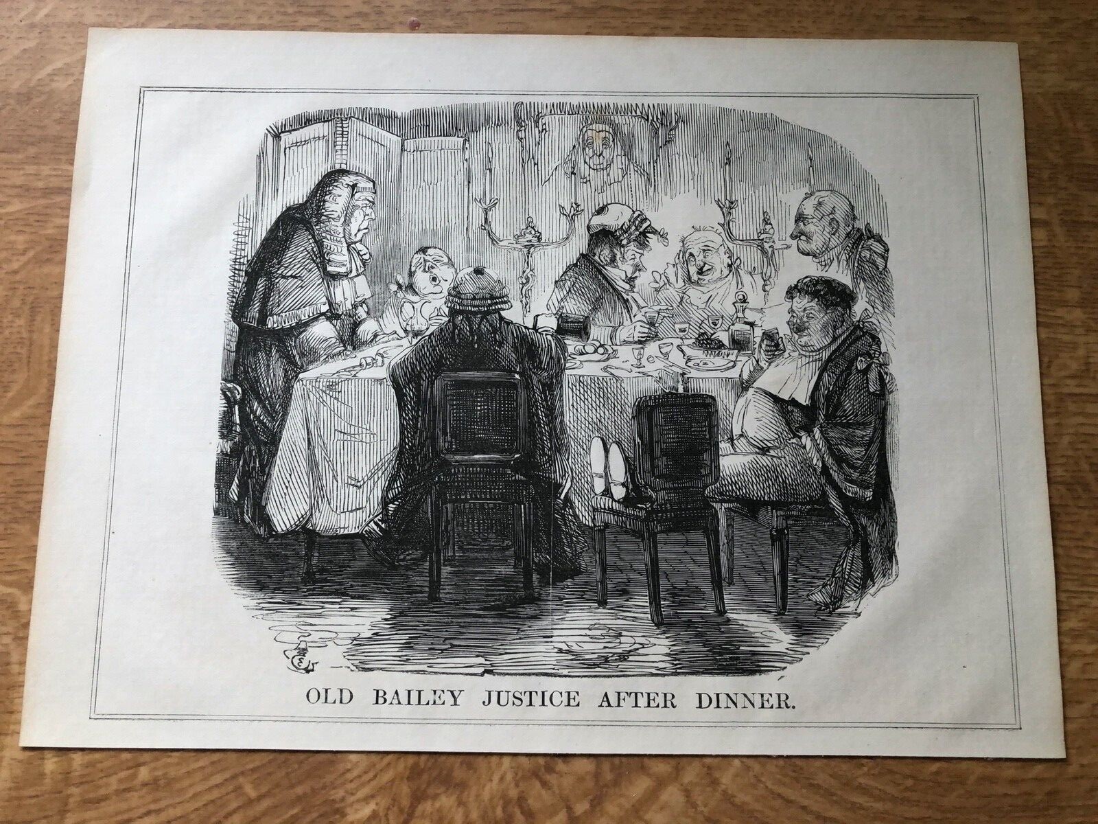 1844 original print – old bailey justice after dinner ! ( politics )