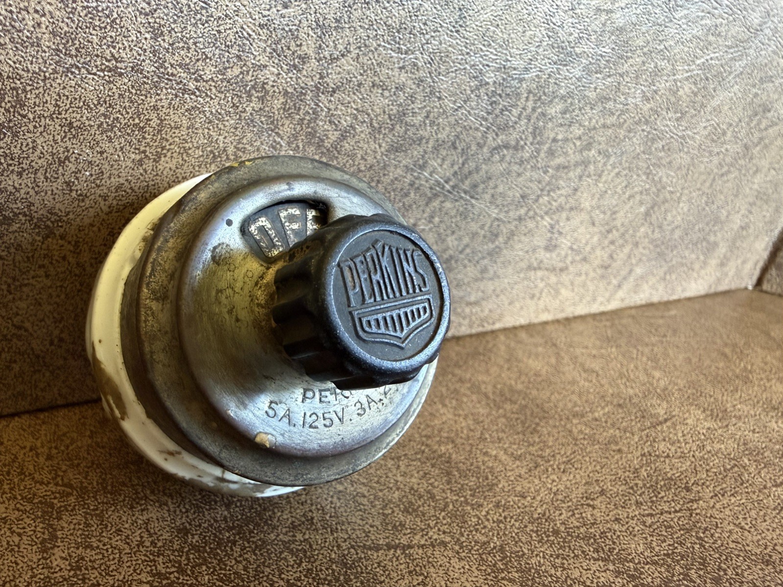 Antique Early 1900’s Perkins Rotary On / Off Wall Switch Ceramic And Metal