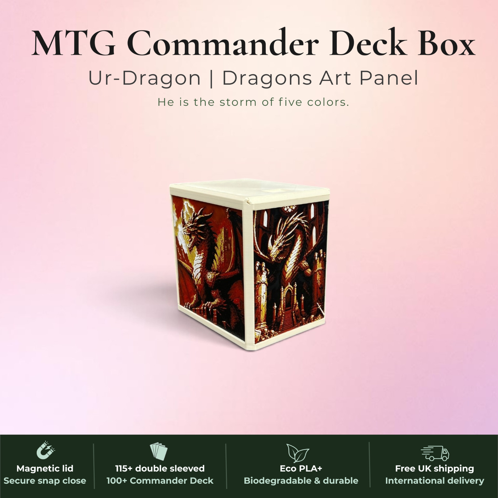 Ur-Dragon MTG Deck Box, Five-Color Dragons Commander EDH Vault, Magic