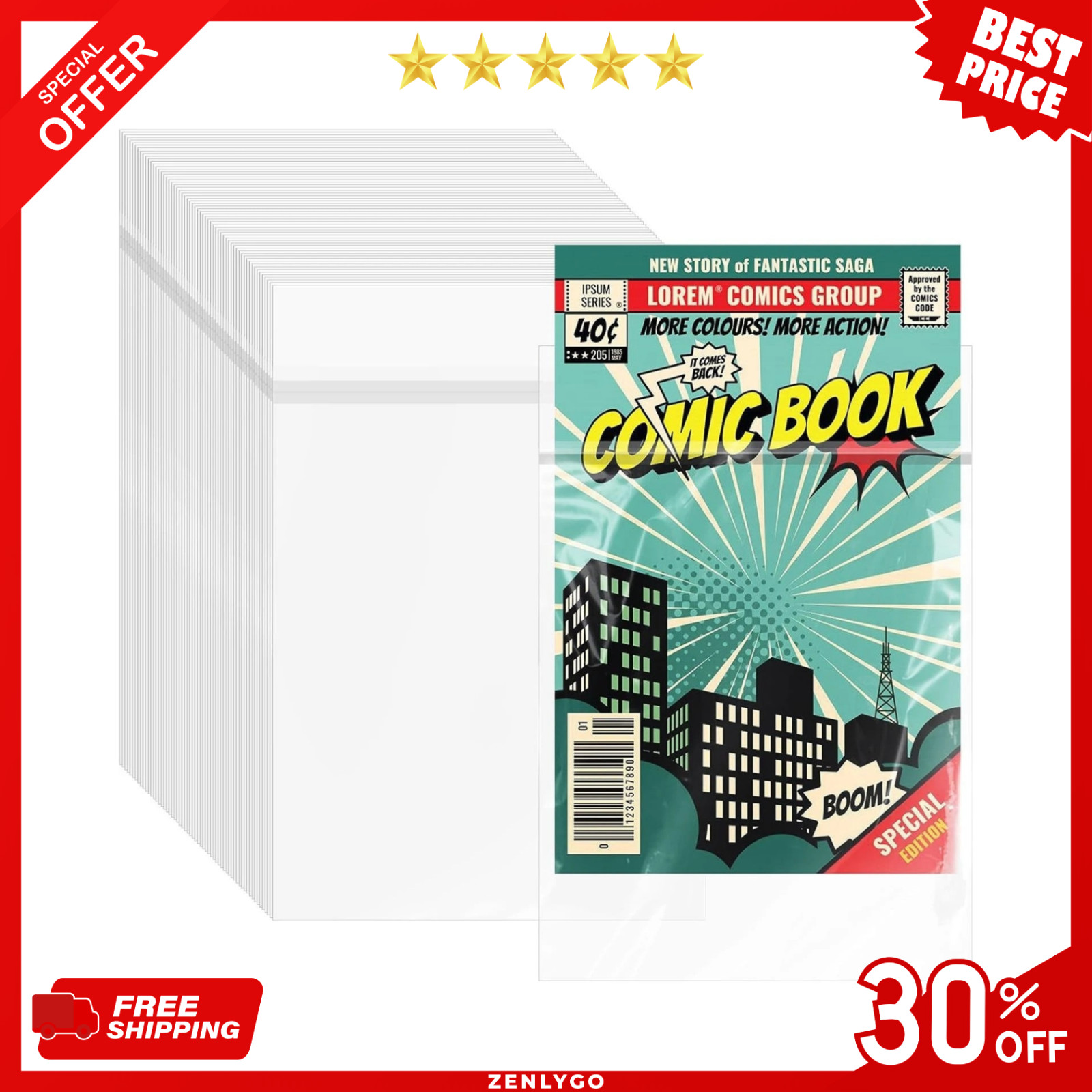 100 Pack Resealable Current Size Comic Book Bags , Plastic Comic Sleeves for CGC