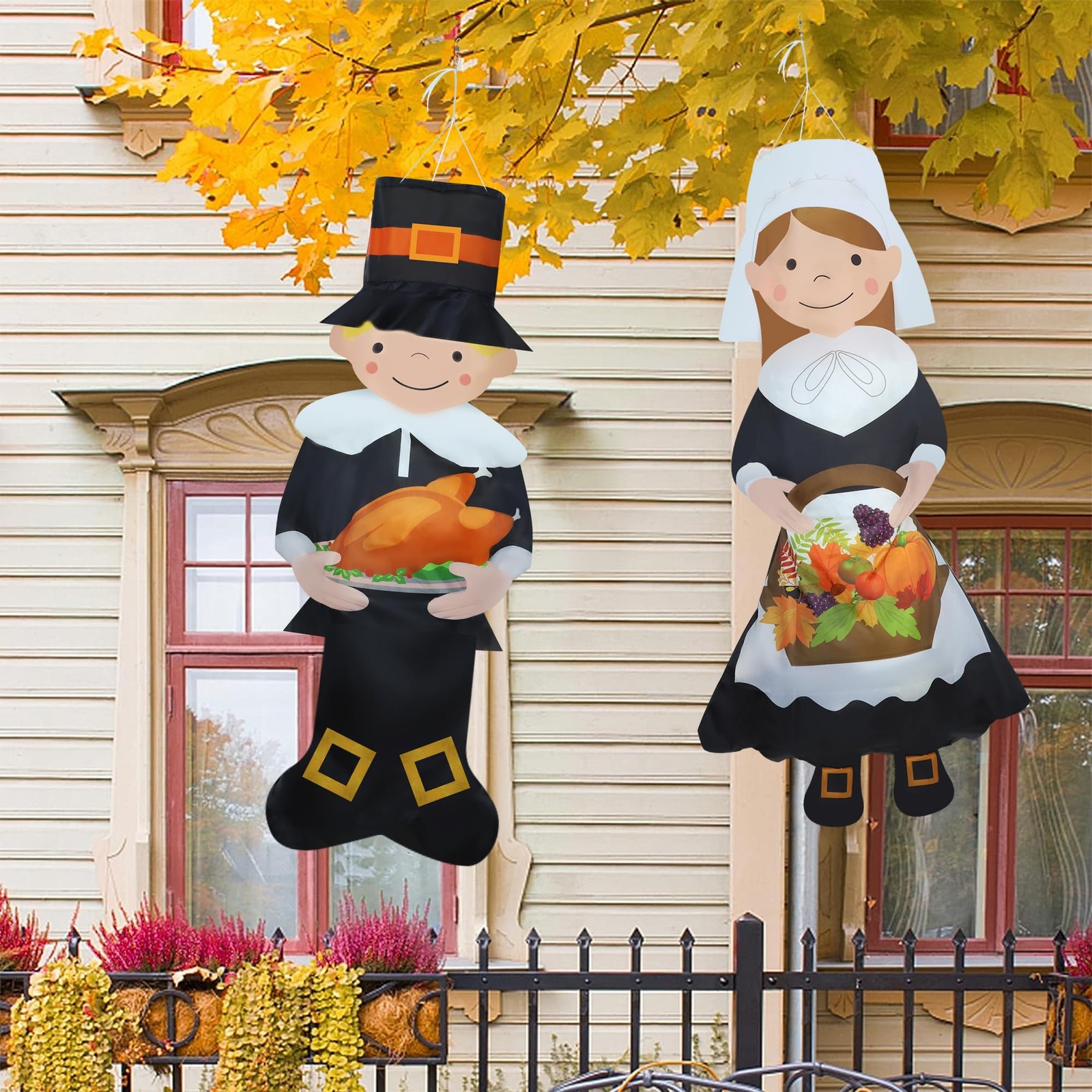 2PCS Fall Thanksgiving Windsocks 3.9 inches x inches, Multicolor