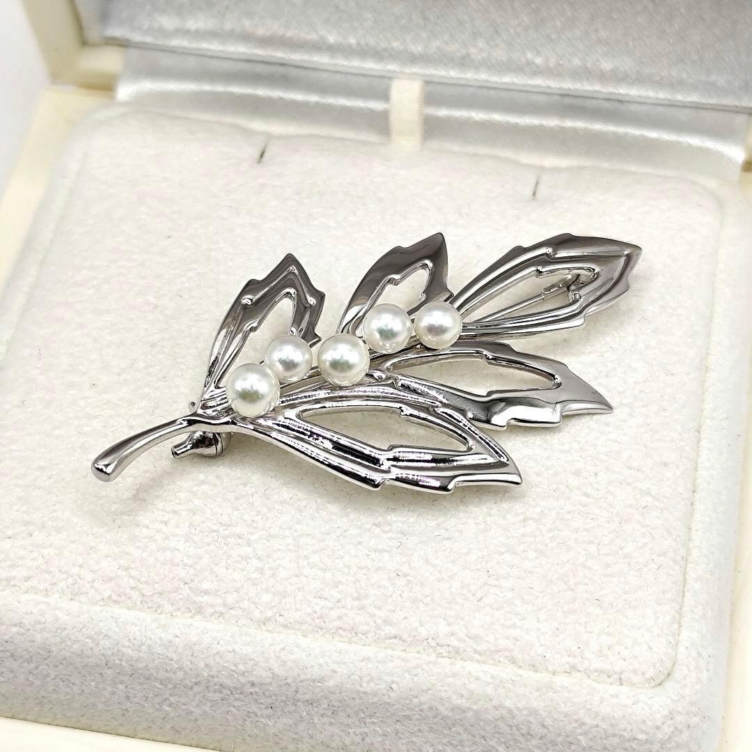 Mikimoto Pearl Leaf Brooch Silver 925 Akoya Pearls Used