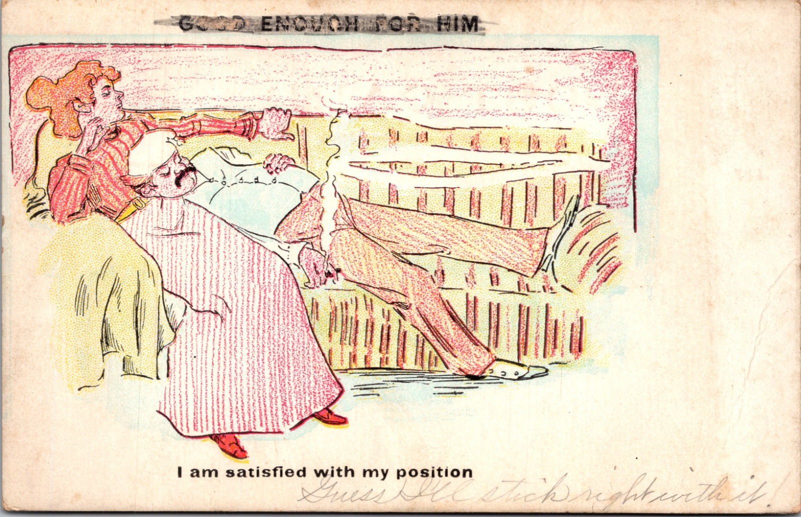Romance Illustration Couple Reclining Satisfied With Position UDB Postcard XF12