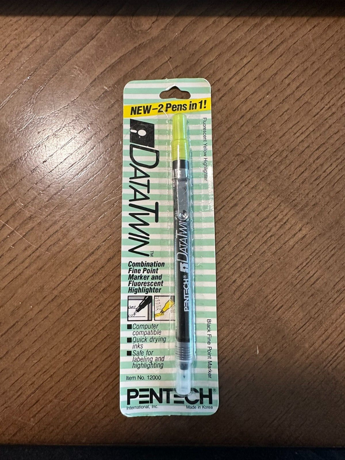 NOS Vintage Pentech DataTwin Fine Point Black Marker & Highlighter DUO