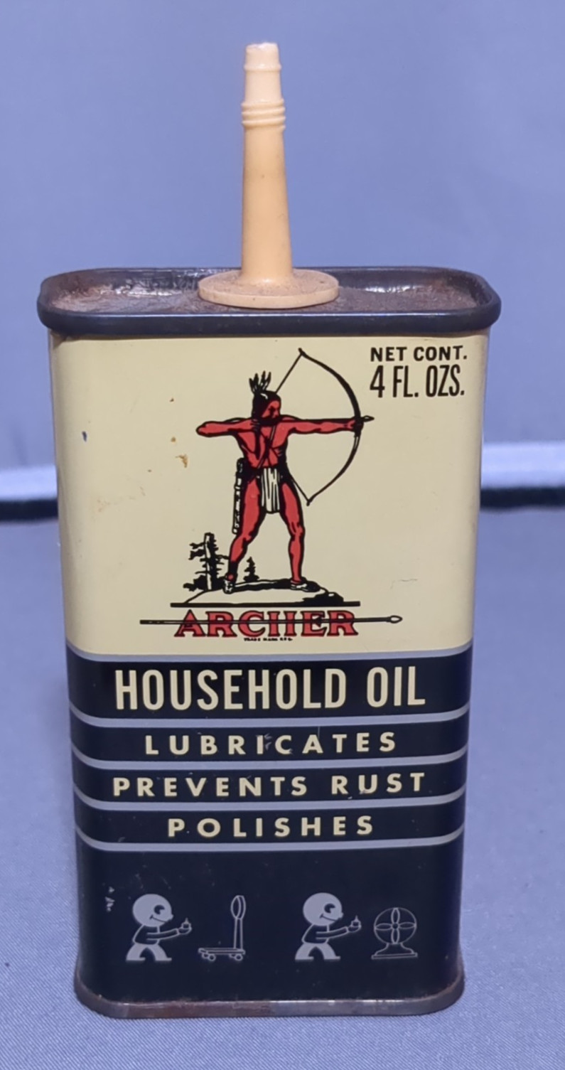 Vintage Archer Household Oil Can 4 ounces oz. Aircraft Lubricant ~5″ Open Empty