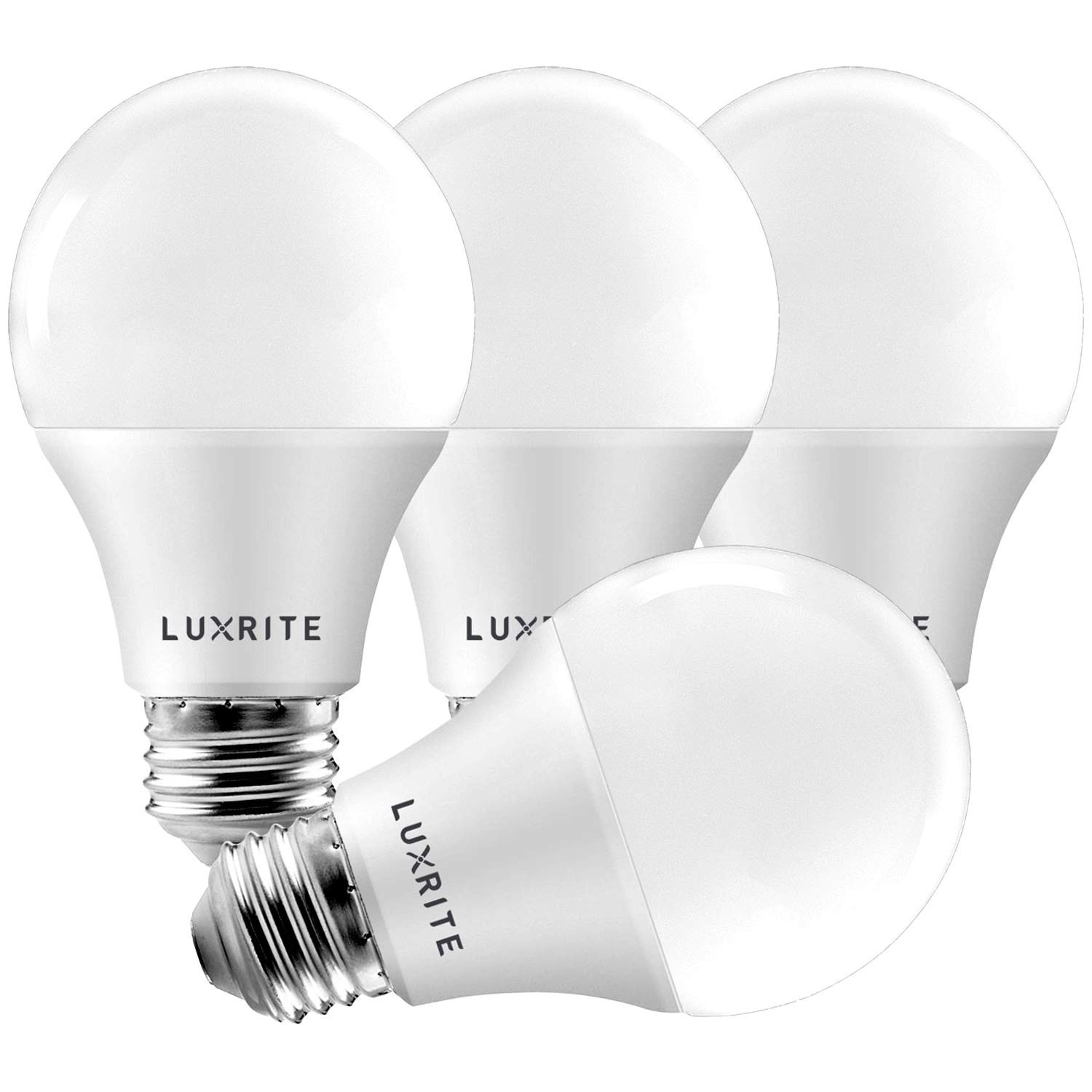 LUXRITE A19 LED Light Bulb 60W 4 Count (Pack of 1), 4000k (Cool White)
