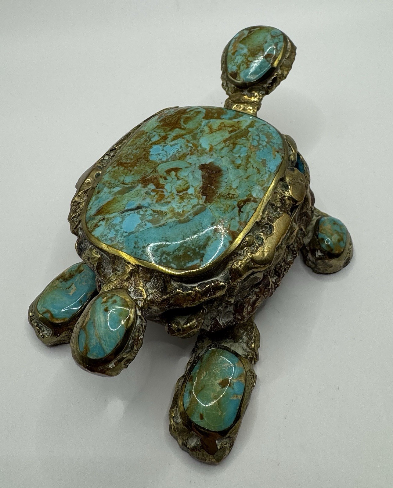 Jack Bryant Turquoise Turtle Sculpture Bronze Cast Southwestern Texas Artist