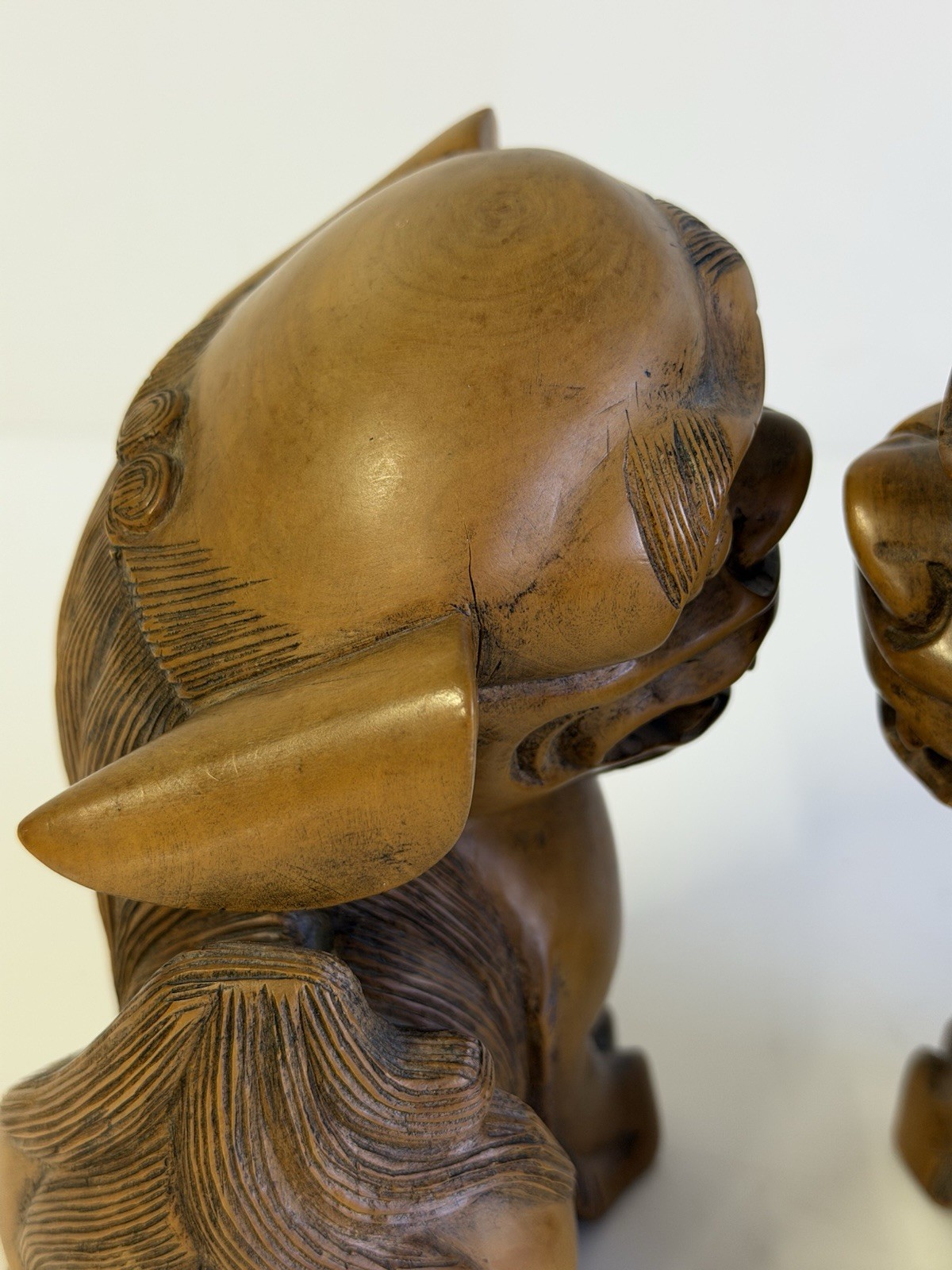 Vintage Pair Of Handcrafted Wood Japanese Shi-Shi lion Foo Dog Bookends