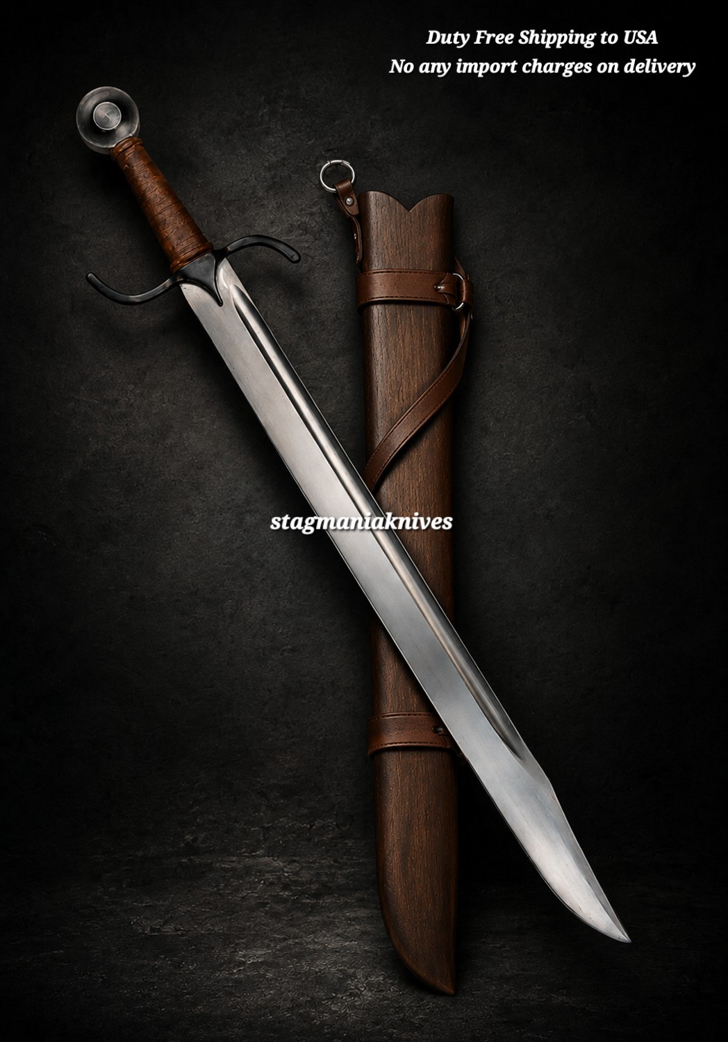 Premium Handmade J2 Steel Hunting Falchion Medieval Roman Sword & Wood Scabbard