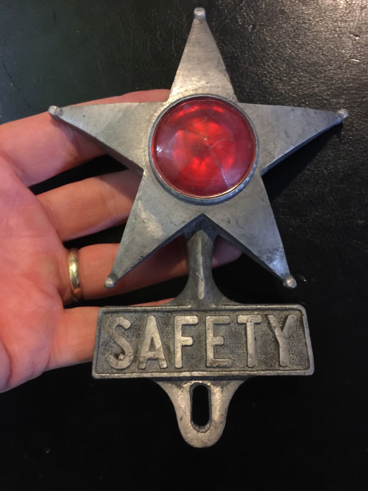 License Plate Safety Star Topper Frame HOTROD Auto Car Truck Metal Patina Ratrod