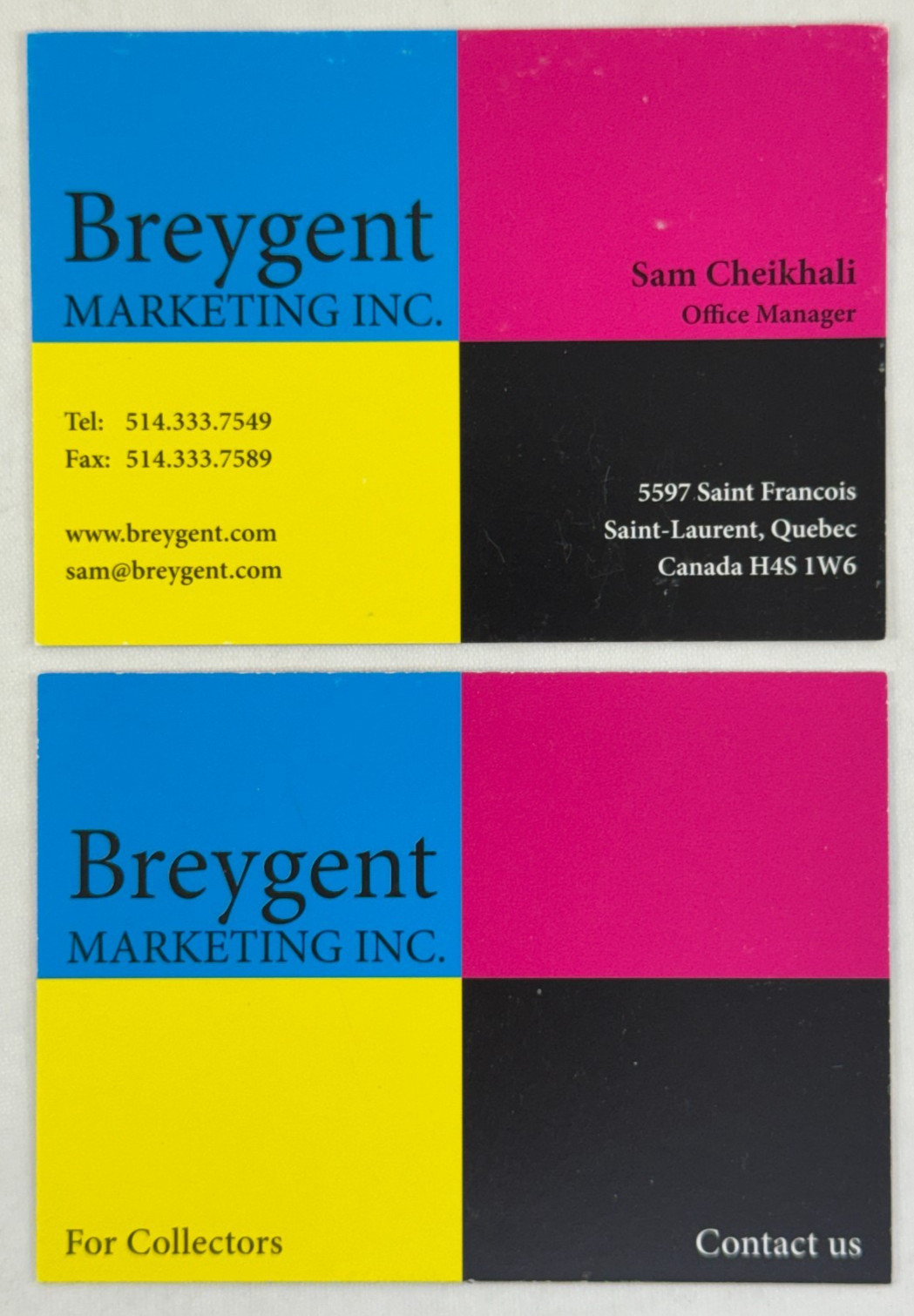 CHEAP PROMO CARD: BREYGENT BUSINESS CARD (Sam) W/ NO BORDER & NO GLOSS