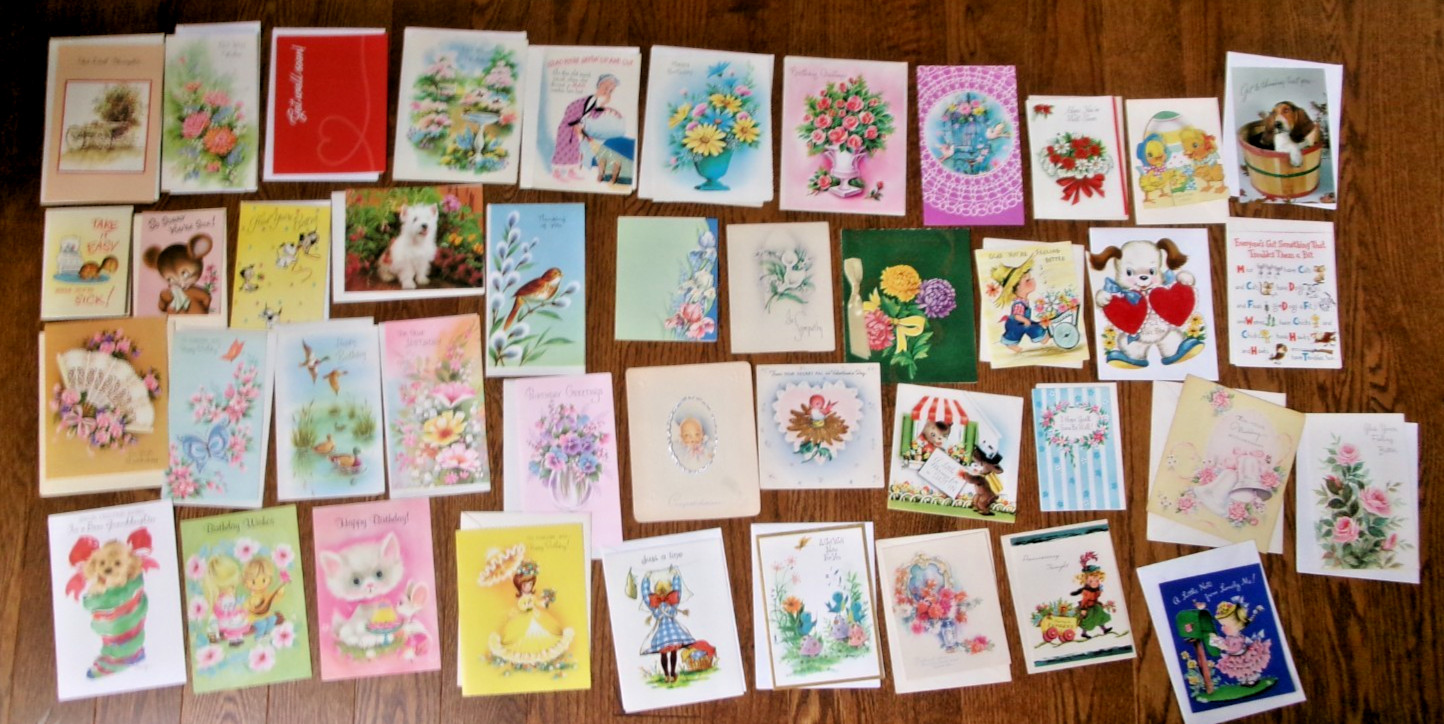 42 Unused Vintage All Occasion Greeting Cards Circa 1950’s Most w Envelopes