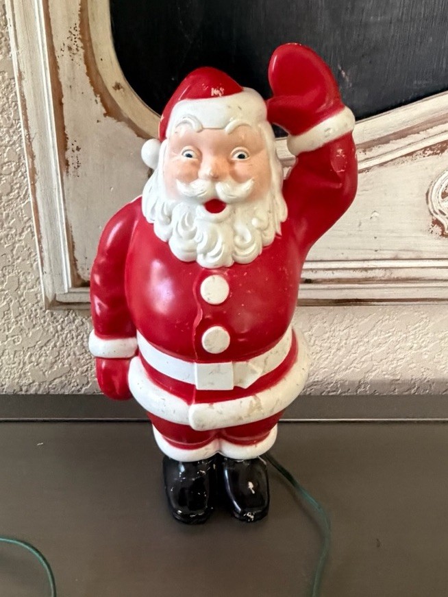VTG Flatvack S.S.Kresge Co Happry Santa Standing Waving Plastic/Metal Blow Mold