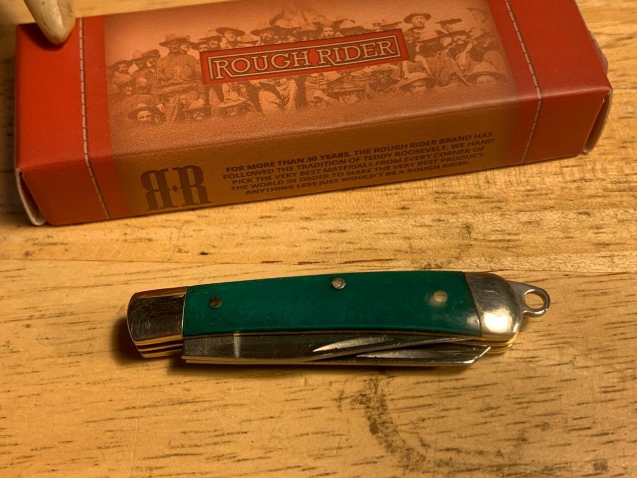 Rough Rider 2″ Tiny Trapper Smooth Green Bone Handles w/Lanyard Hole RR1263