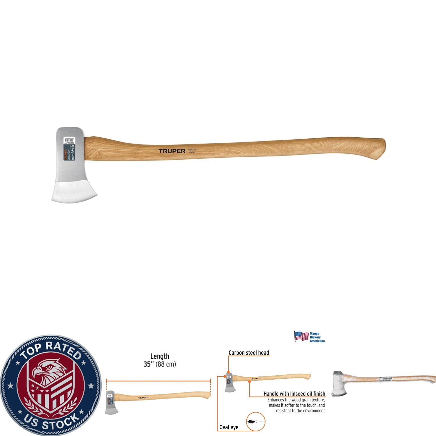 Heavy-Duty Michigan Axe with 3.5 lb Forged Steel Head & 35-Inch Hickory Handle