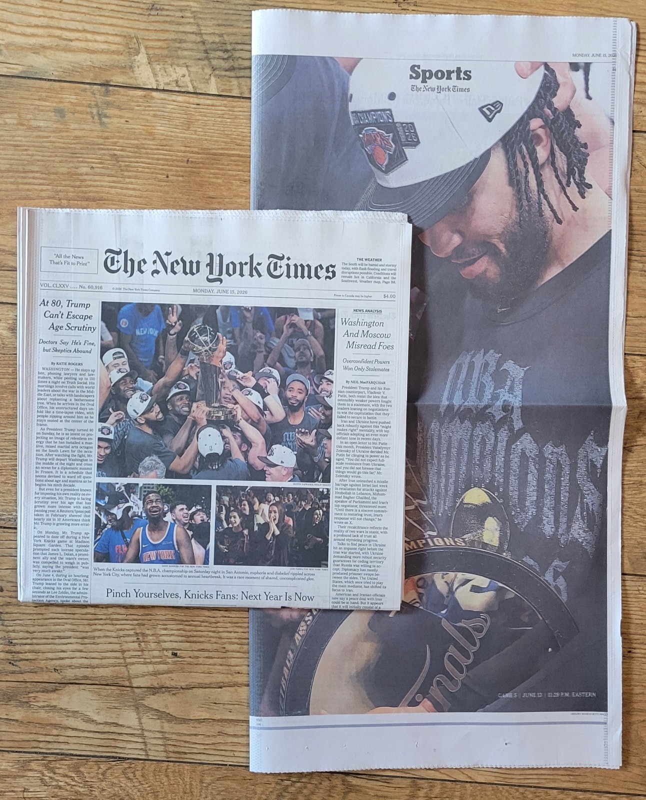 New York Times Newspaper June 15 2026 Collectible NY Knicks NBA Champions Game 5
