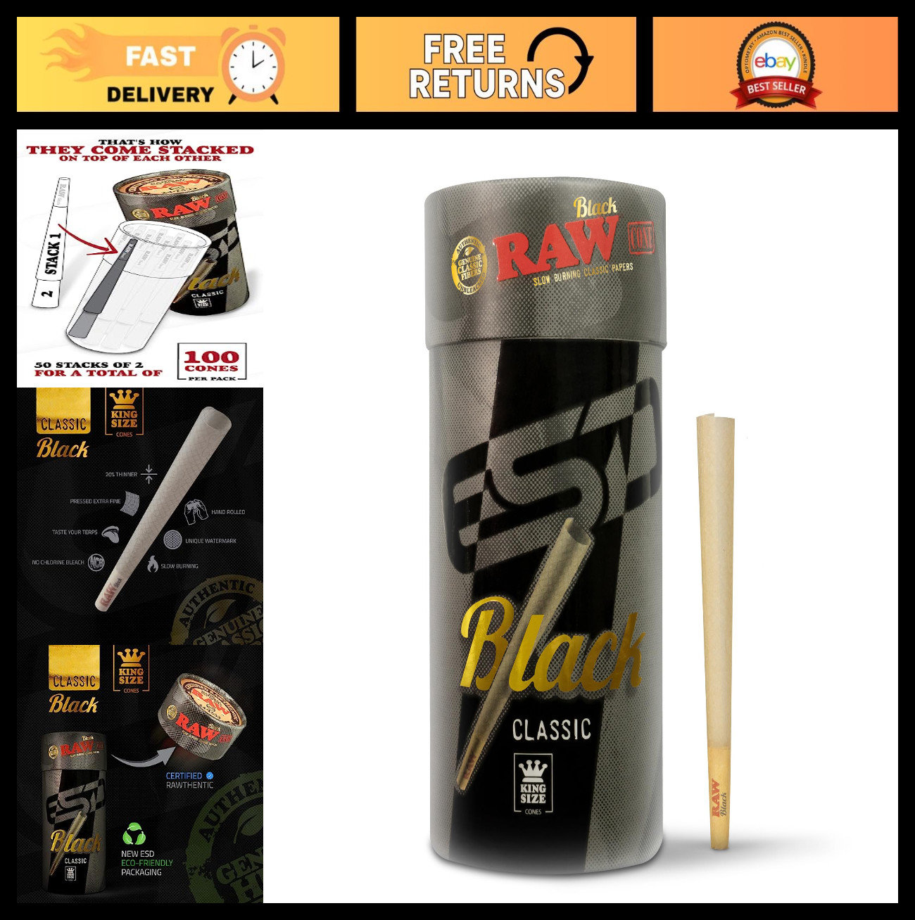 King Size Pre-Rolled Cones – 100 Pack – Slow Burning, Extra Fine, Translucent Pa