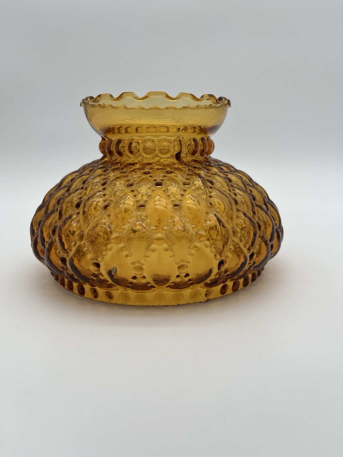 Amber Glass small Hurricane oil Lamp Shade vintage diamond quilted 5.75″ fitter