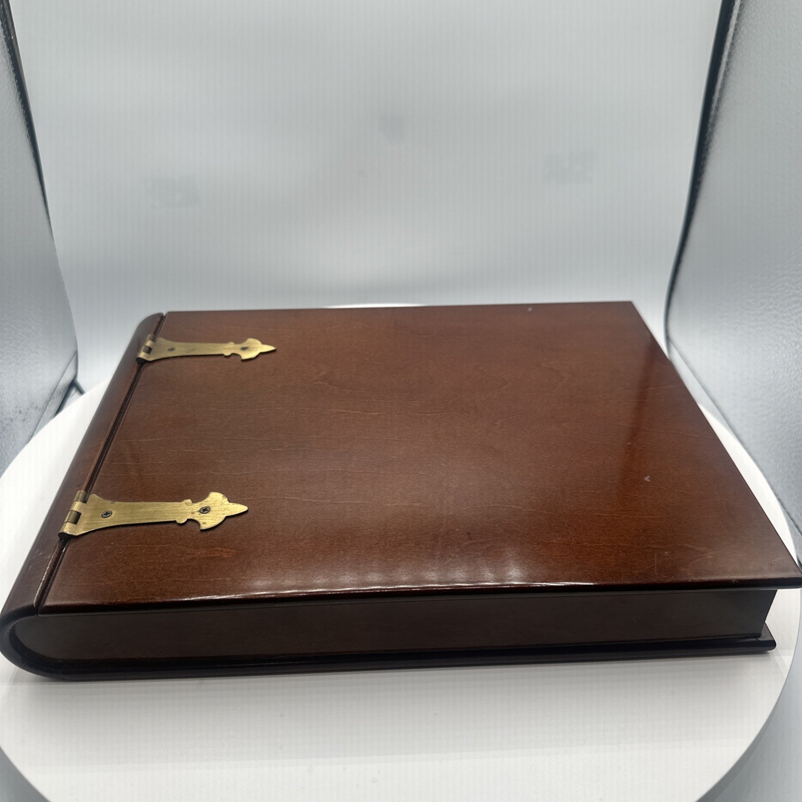Vintage 1994 The Bombay Company Wooden Book Box Keepsake Jewelry Case Brass