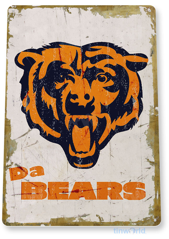 TIN SIGN Chicago Bears Rustic Metal Décor Soldier Fiel Football Card Shop A918