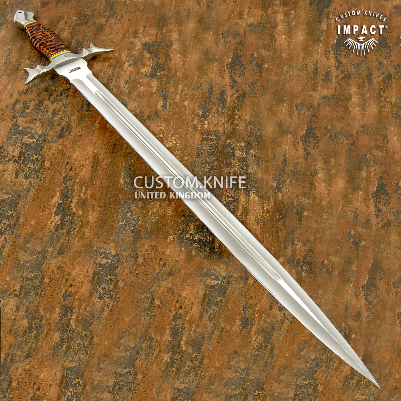 IMPACT CUTLERY RARE CUSTOM D2 MASSIVE FULLER SWORD DAGGER KNIFE EXOTIC WOOD