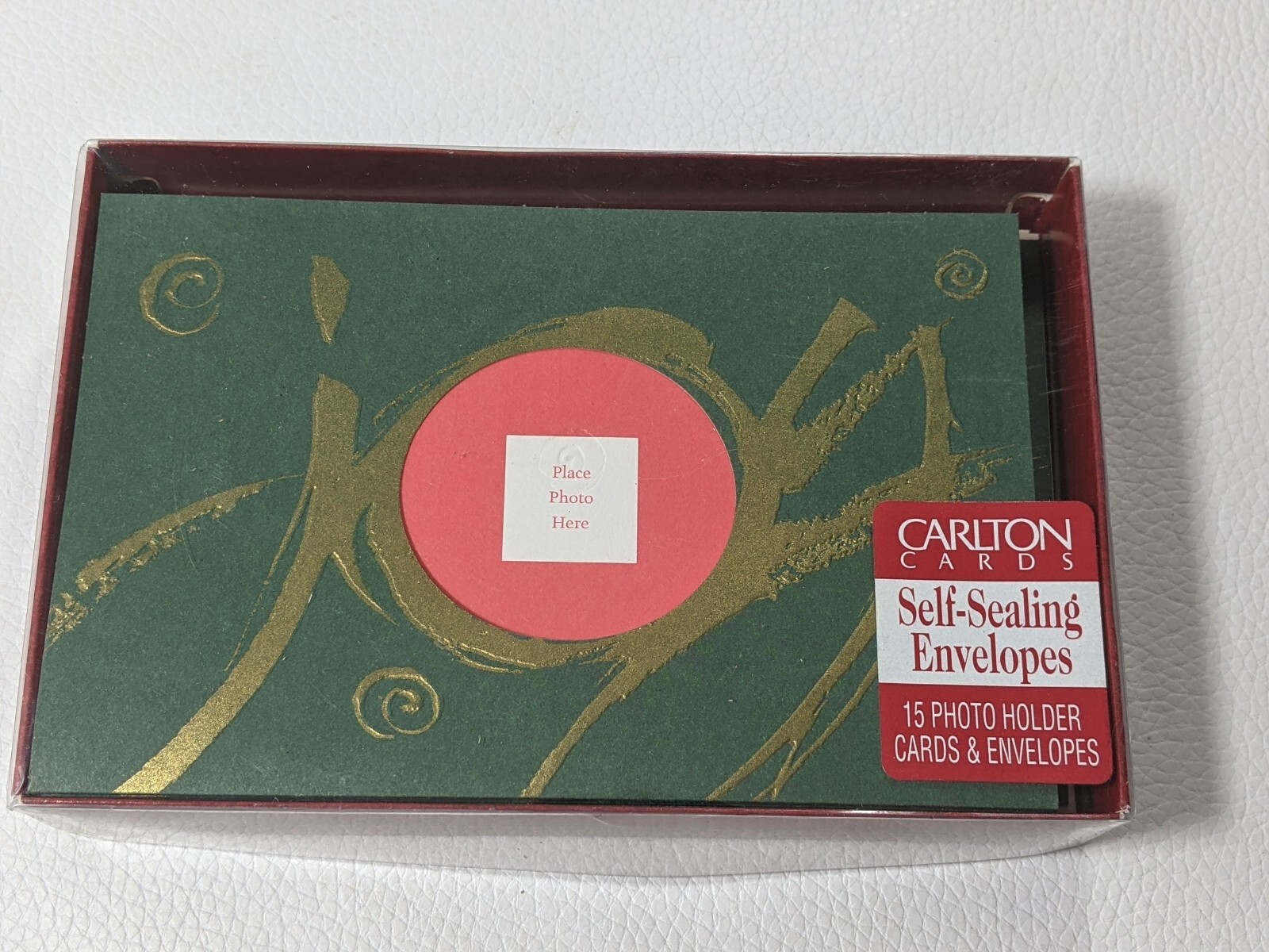 Carlton Christmas Photo Holder Cards/Env “JOY” Forest Green Gold Quantity 14
