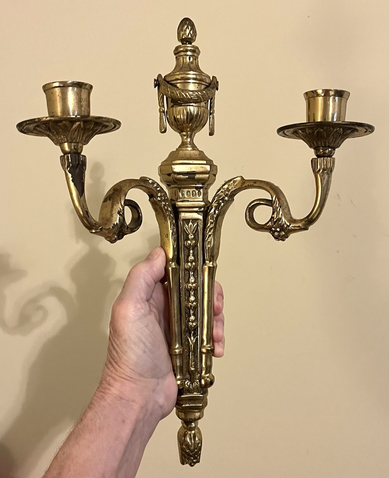 VTG (2) Regency French Style Solid Brass Wall Sconces Candle Holders – 14” Tall