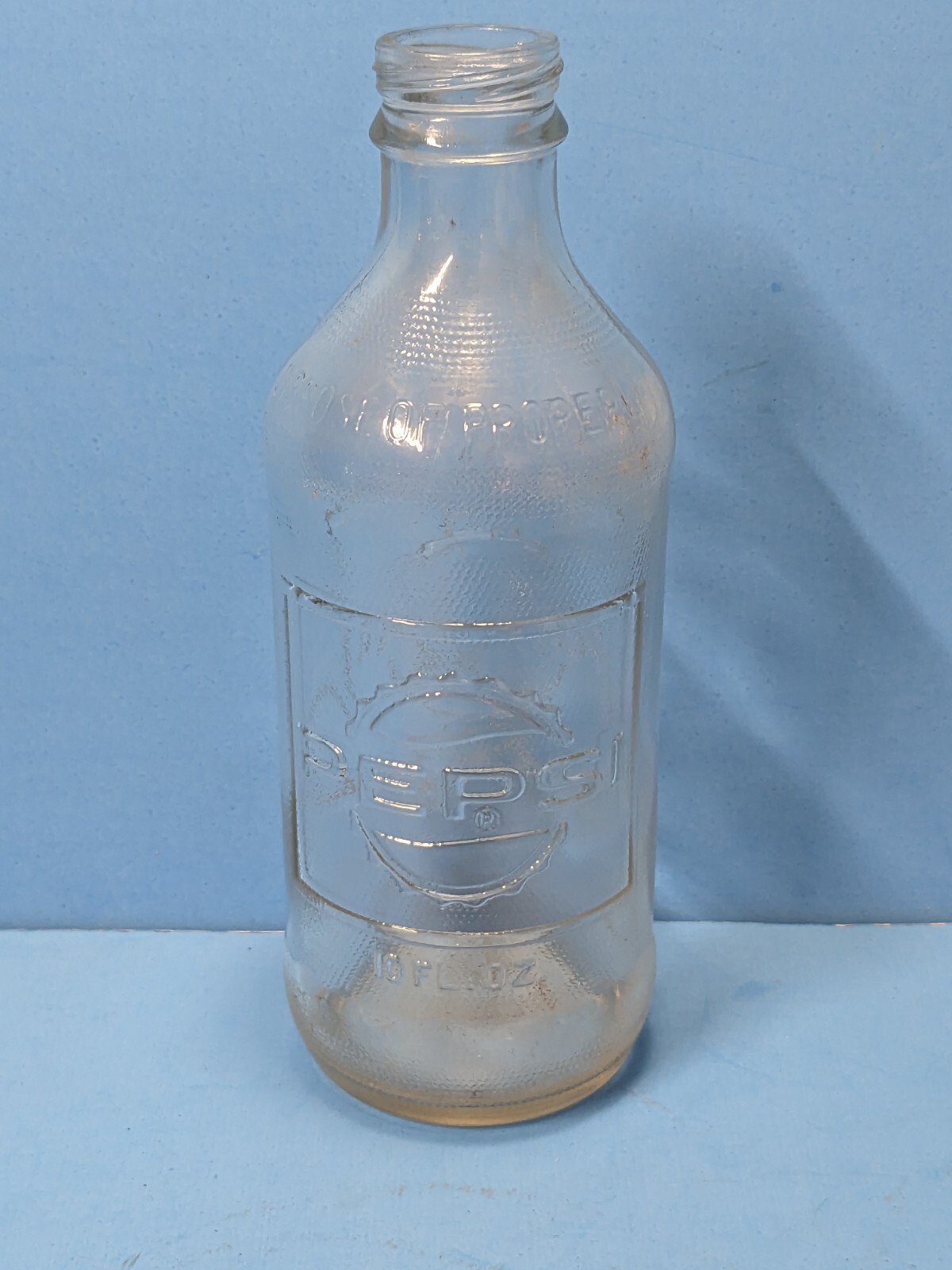 Vintage Pepsi Cola 10 oz Clear Glass Bottle Bumpy Embossed Square Logo