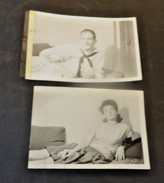 Vintage Unique Snapshot Photographs-Man and Woman laying on Couch 1940s