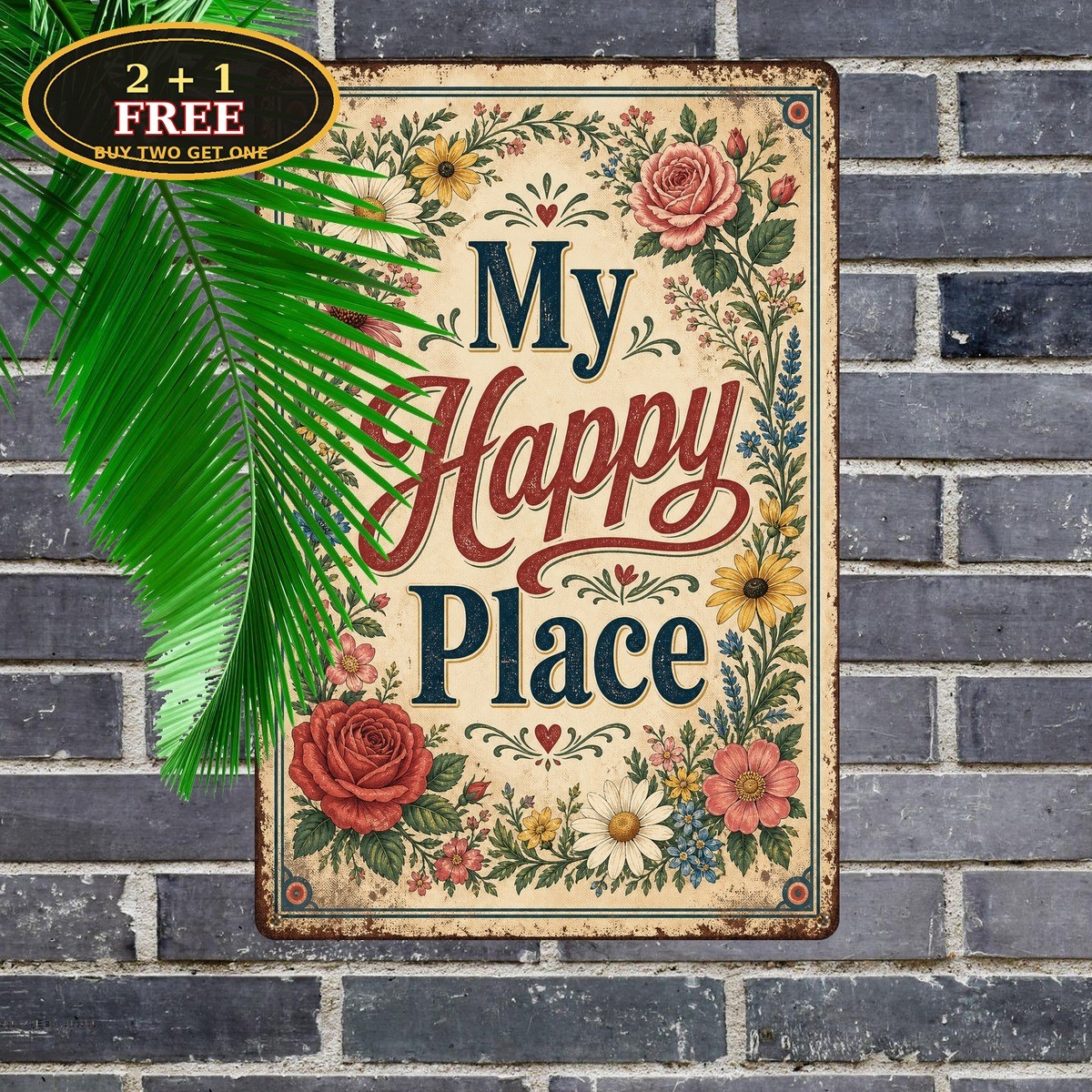 Garden Is My Happy Place Sign Vintage Farmhouse Plant Greenhouse Tin Plaque Art