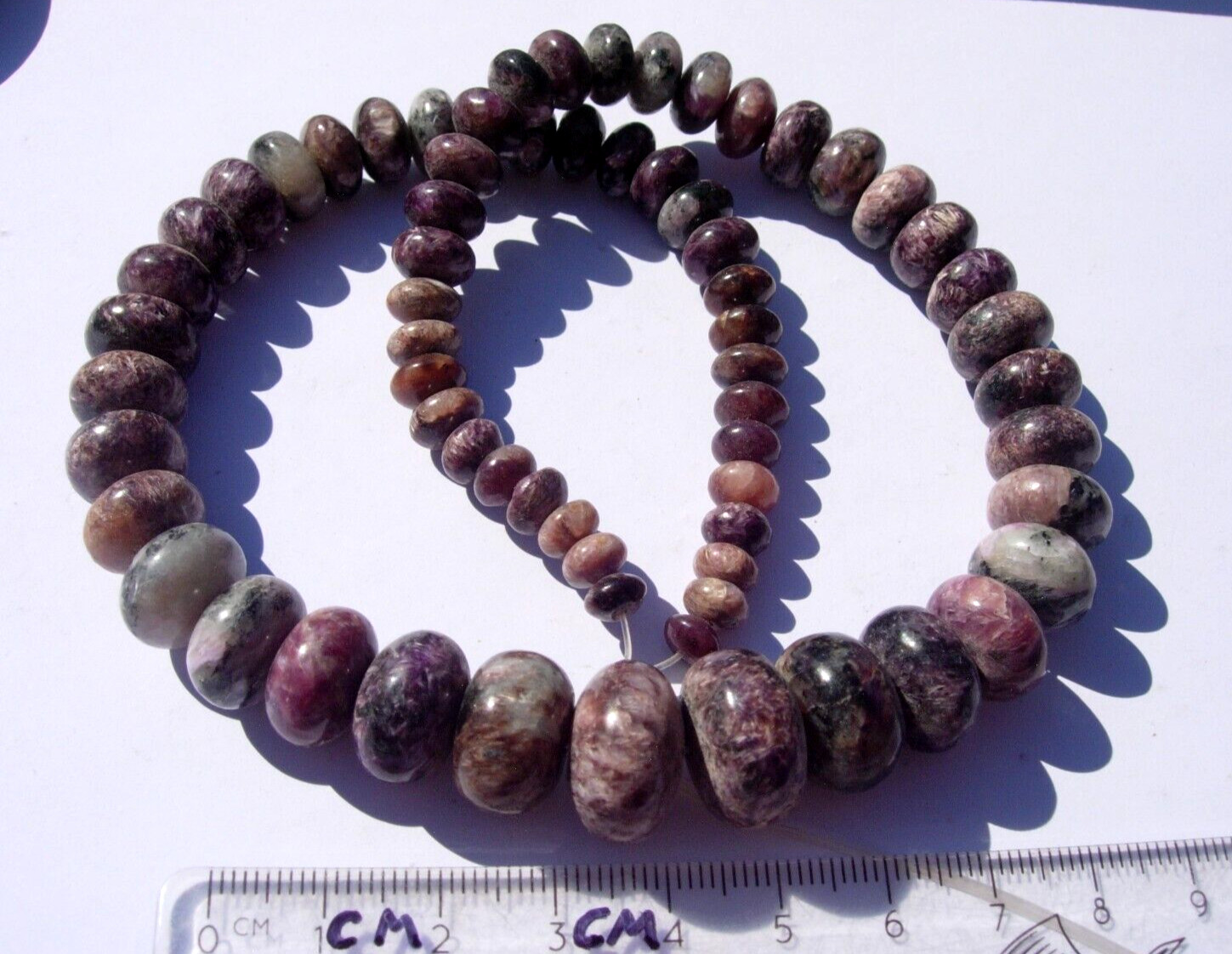74 grams CHAROITE beads 16x9mm down to 6x3mm – Siberia Russia- 15.5 inch strand